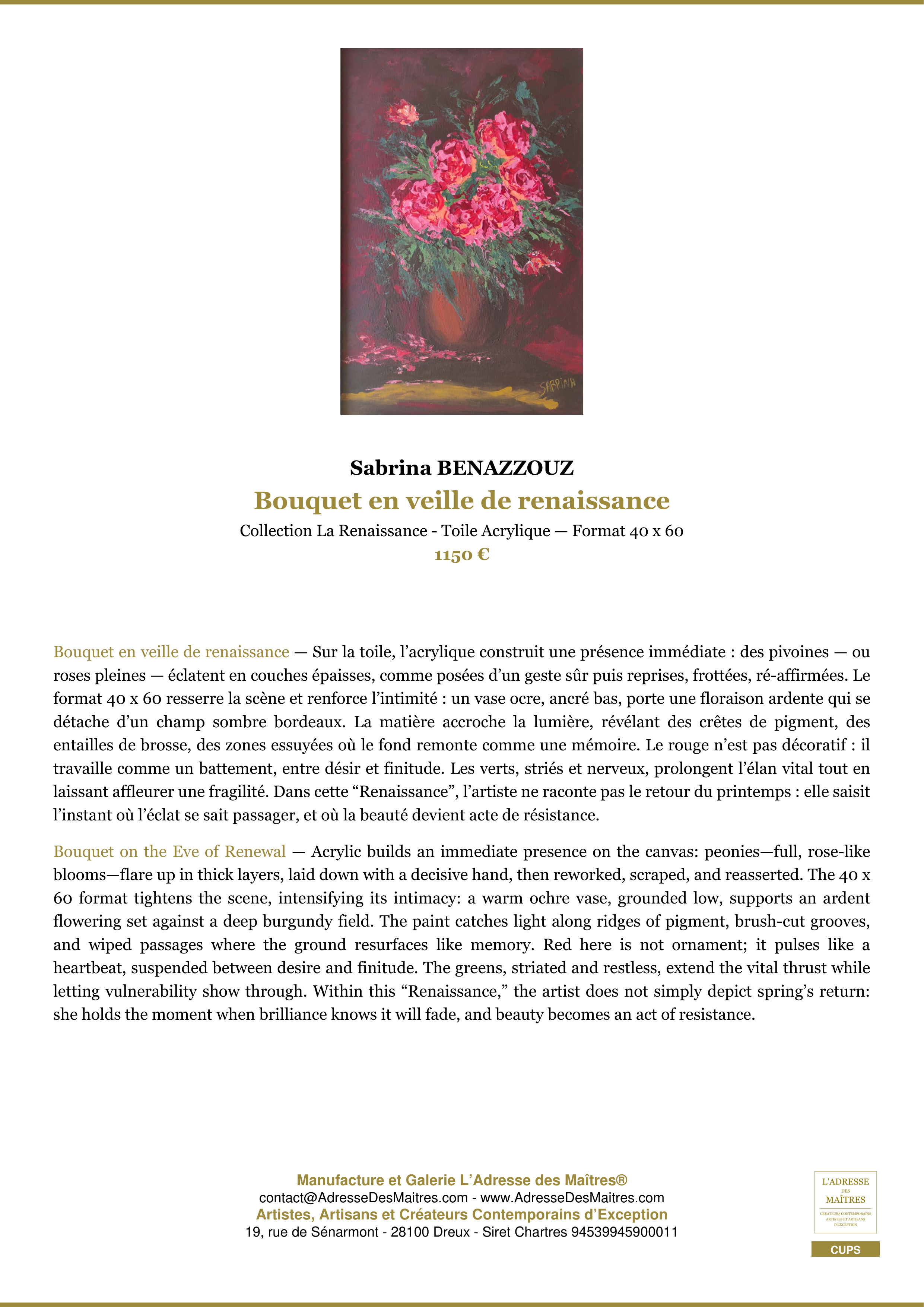 Fiche Premium — Bouquet en veille de renaissance — Sabrina BENAZZOUZ — L'Adresse des Maîtres®