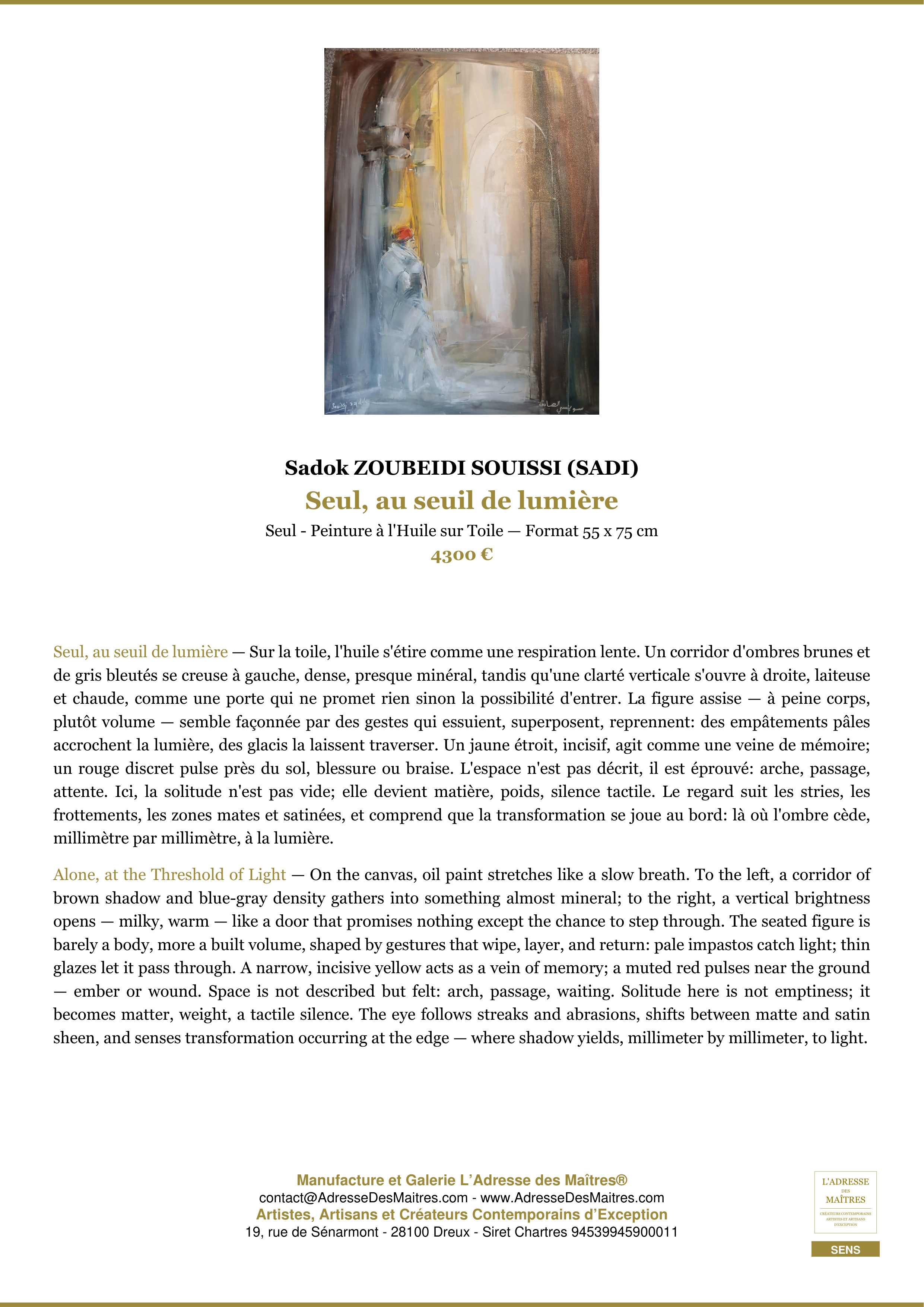Fiche Premium — Seul, au seuil de lumière — Sadok ZOUBEIDI SOUISSI (SADI) — L'Adresse des Maîtres®