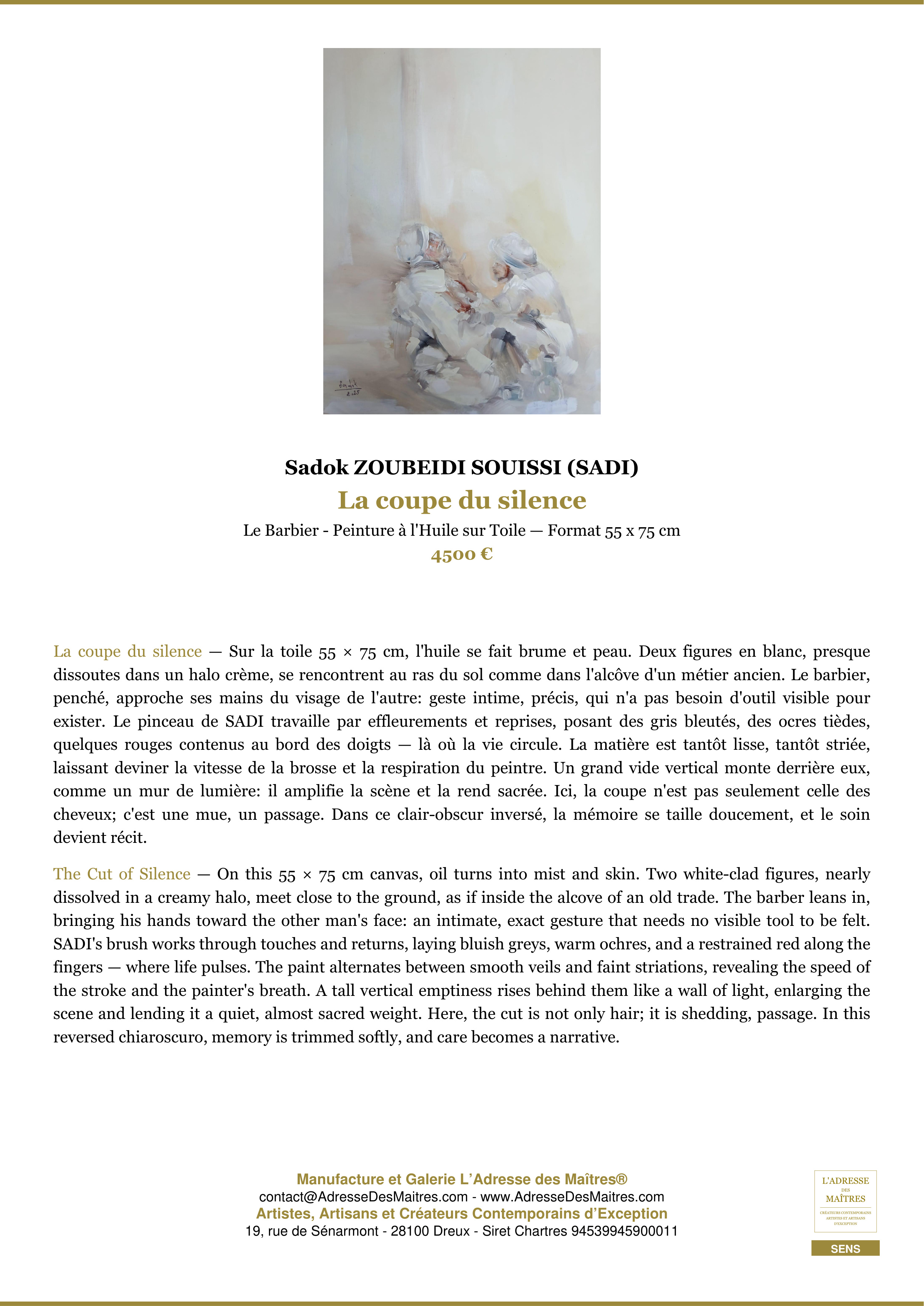 Fiche Premium — La coupe du silence — Sadok ZOUBEIDI SOUISSI (SADI) — L'Adresse des Maîtres®