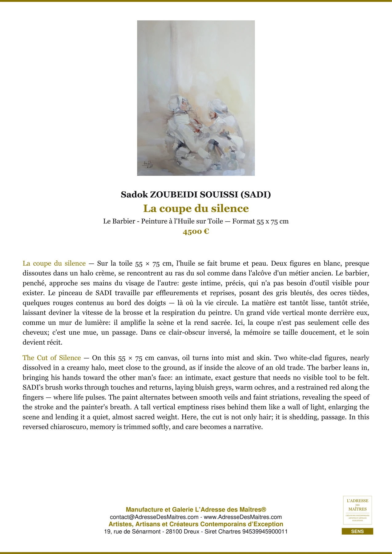 Fiche Premium - La coupe du silence - Sadok ZOUBEIDI SOUISSI (SADI) - L'Adresse des Maîtres®