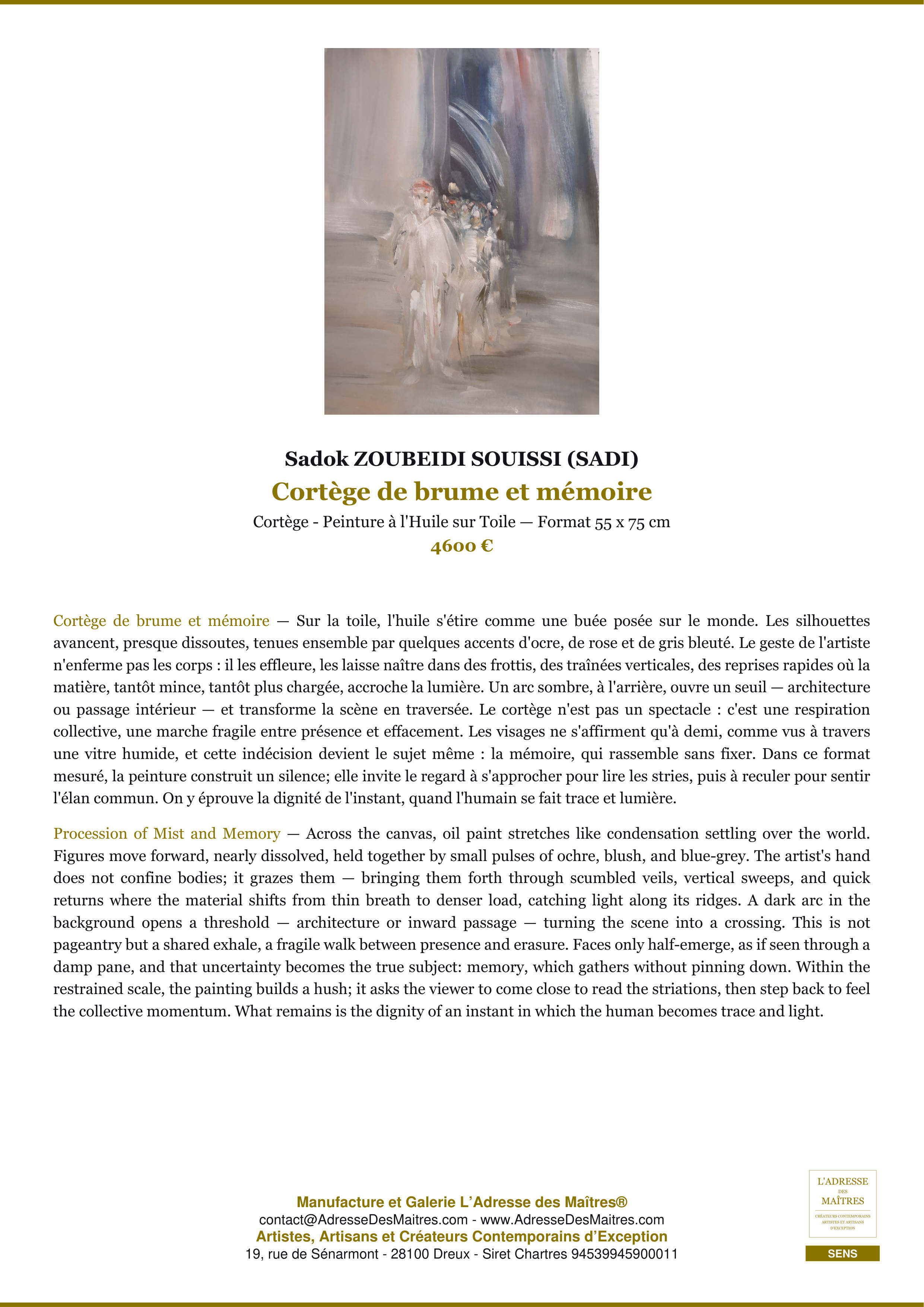 Fiche Premium — Cortège de brume et mémoire — Sadok ZOUBEIDI SOUISSI (SADI) — L'Adresse des Maîtres®