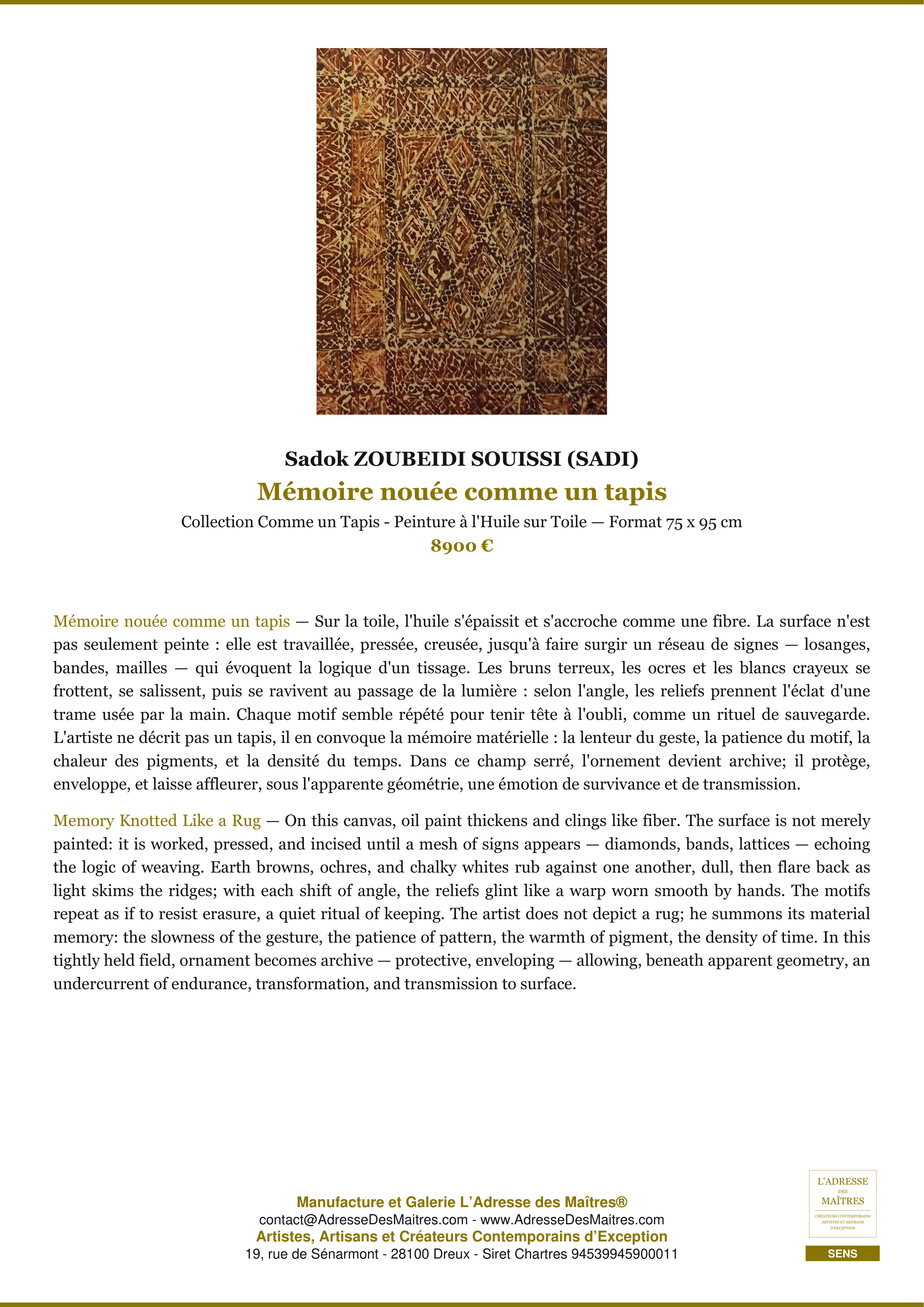 Memory Woven Like a Rug — Sadok ZOUBEIDI SOUISSI (SADI)