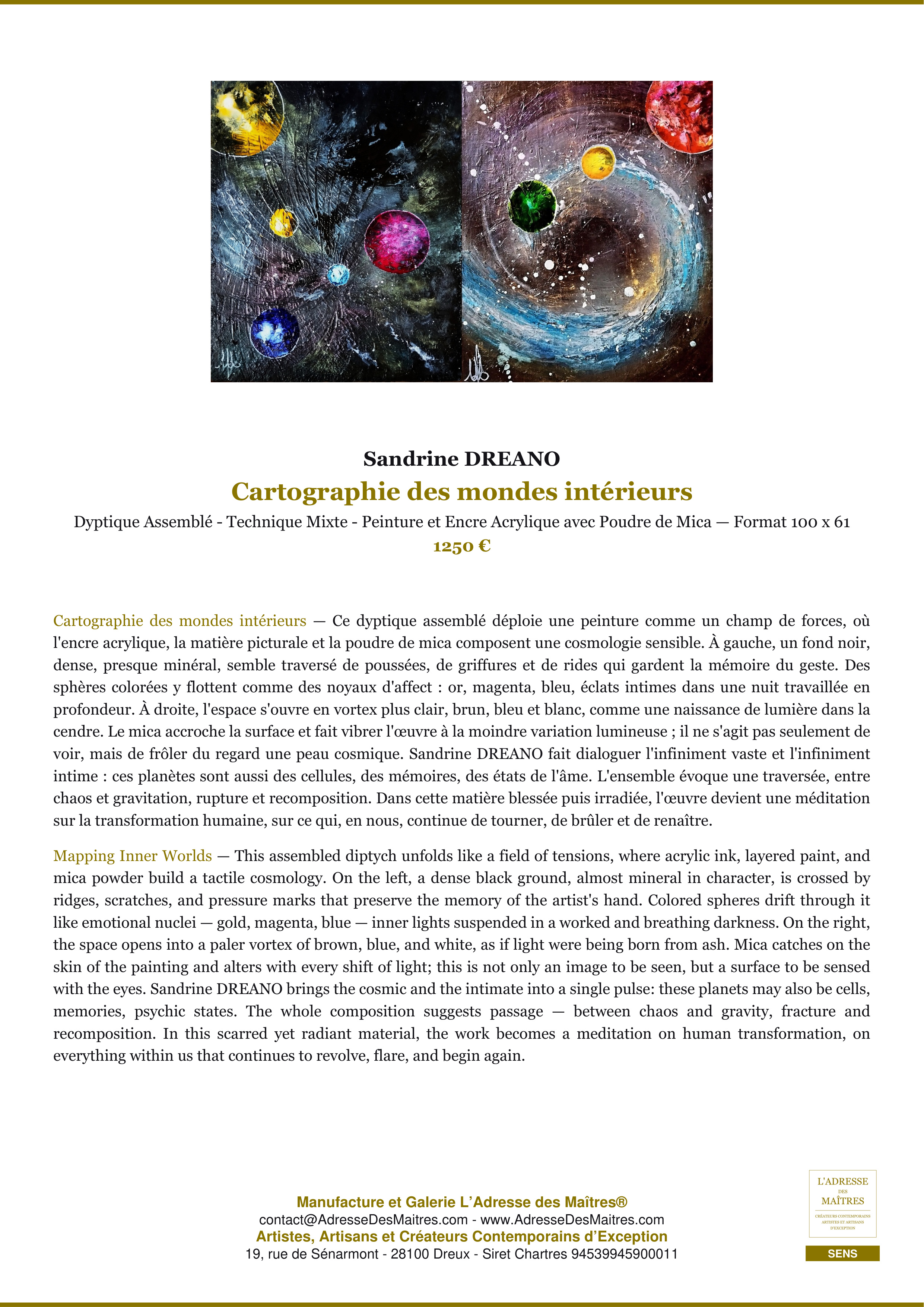 Fiche Premium — Cartographie des mondes intérieurs — Sandrine DREANO — L'Adresse des Maîtres®