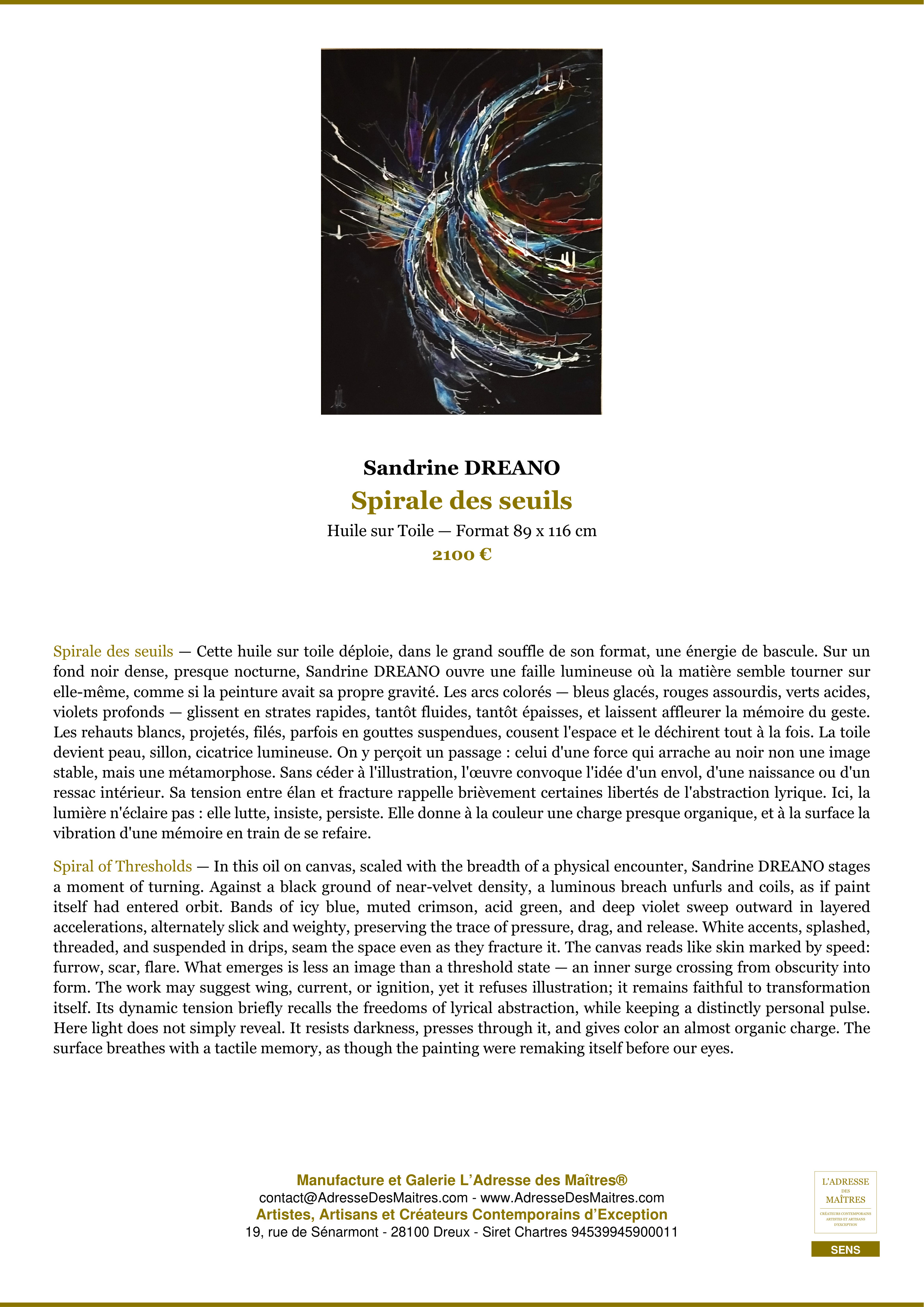 Fiche Premium — Spirale des seuils — Sandrine DREANO — L'Adresse des Maîtres®