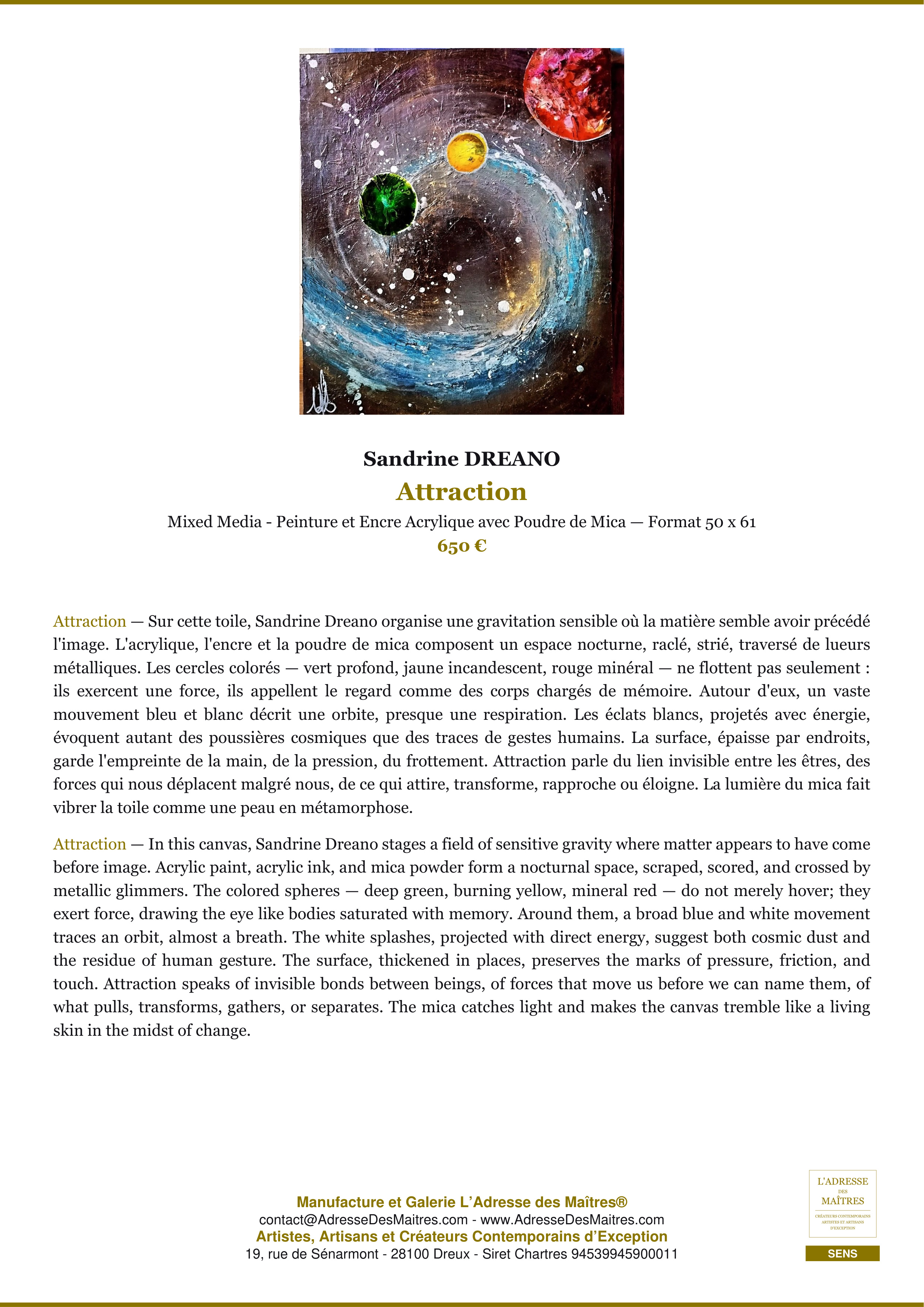 Fiche Premium — Attraction — Sandrine DREANO — L'Adresse des Maîtres®