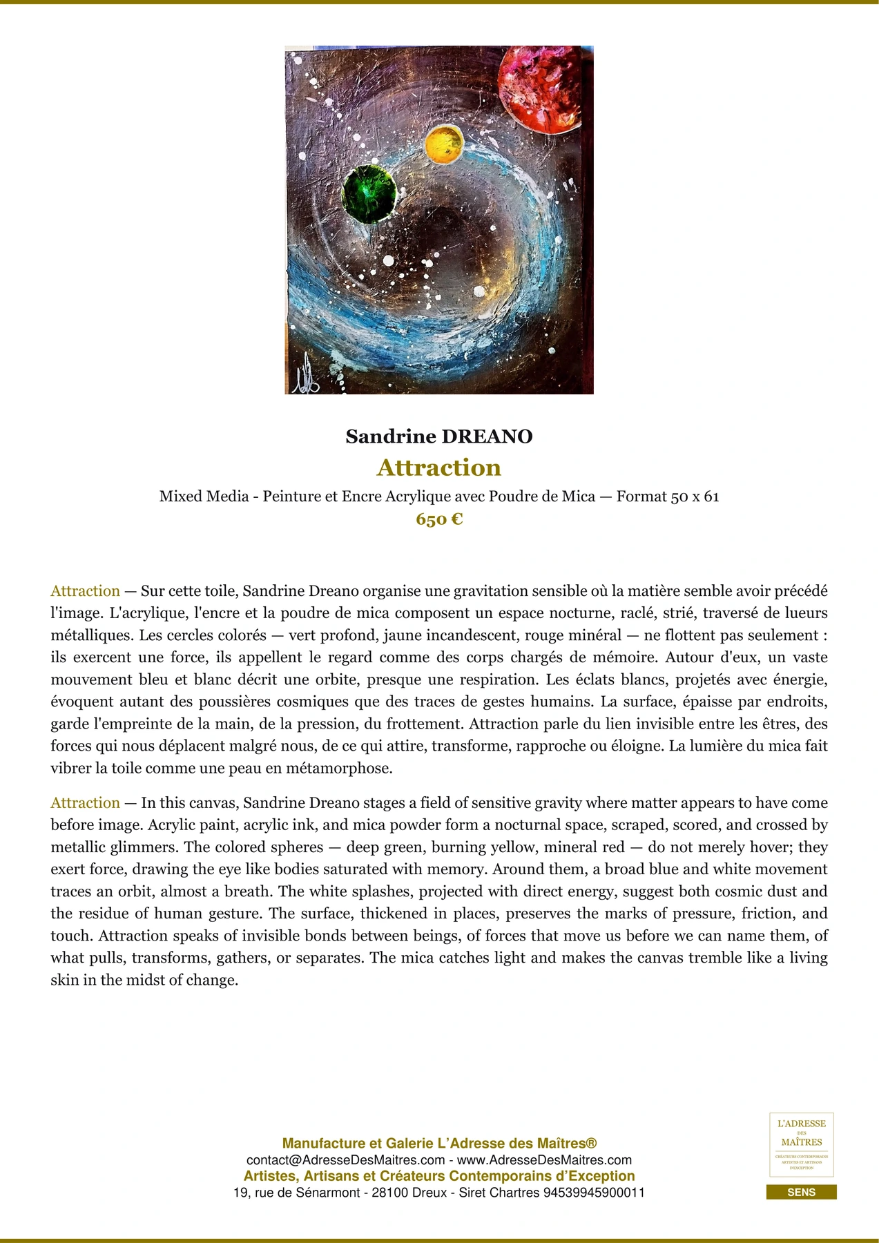 Fiche Premium - Attraction - Sandrine DREANO - L'Adresse des Maîtres®