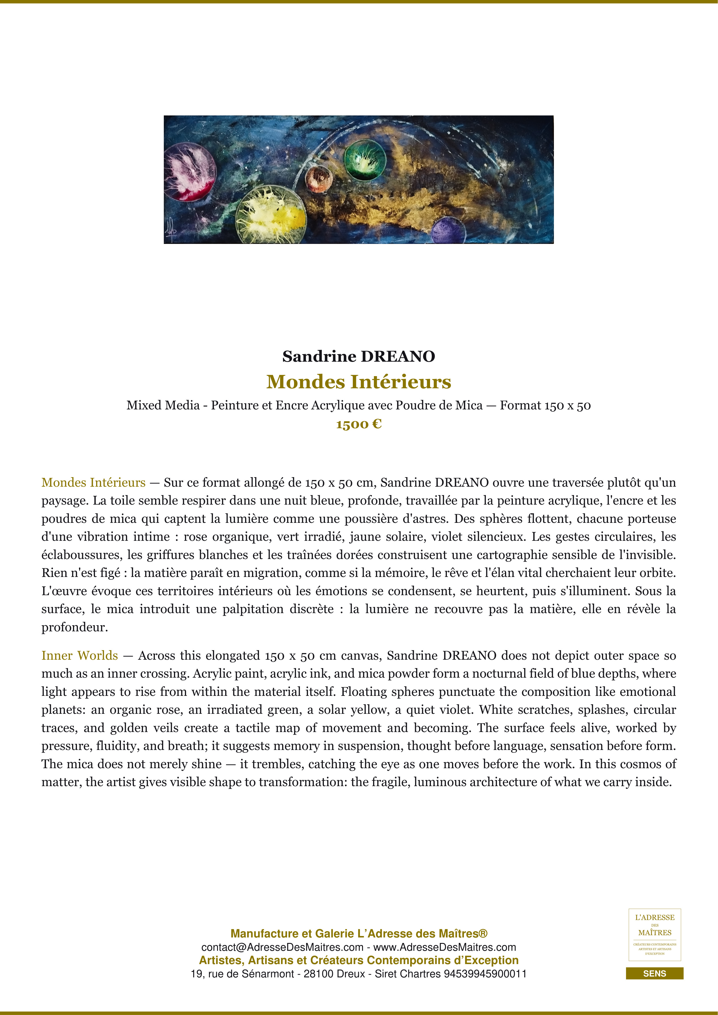 Fiche Premium — Mondes Intérieurs — Sandrine DREANO — L'Adresse des Maîtres®