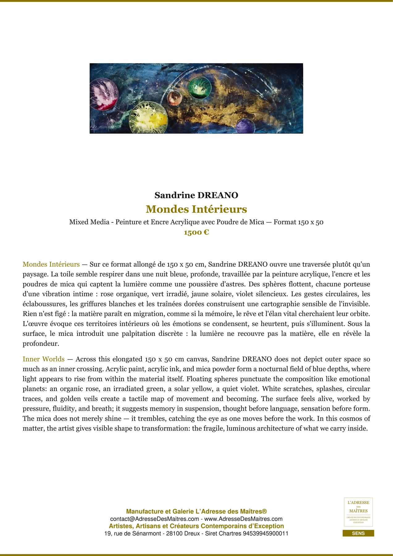 Fiche Premium - Mondes Intérieurs - Sandrine DREANO - L'Adresse des Maîtres®