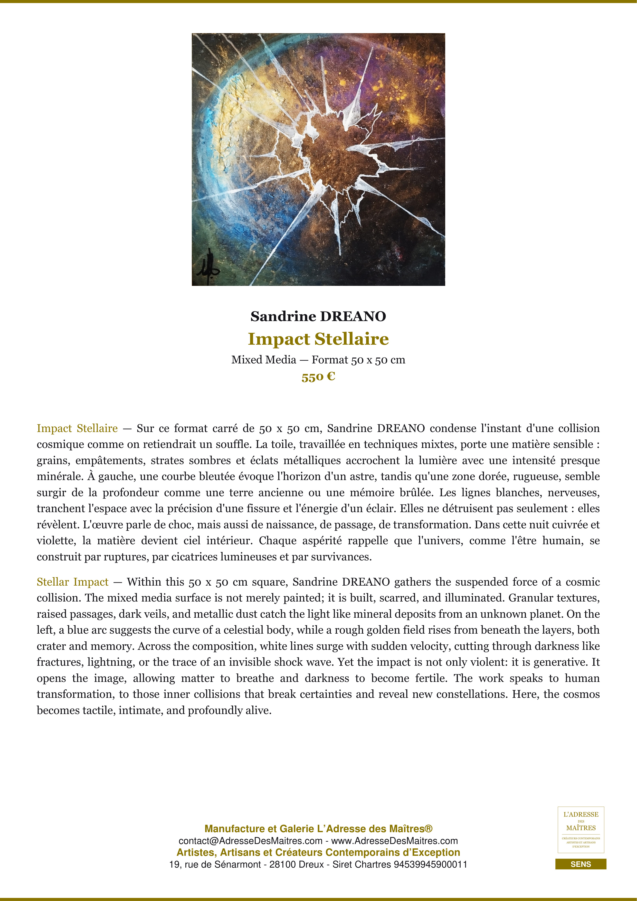 Fiche Premium — Impact Stellaire — Sandrine DREANO — L'Adresse des Maîtres®