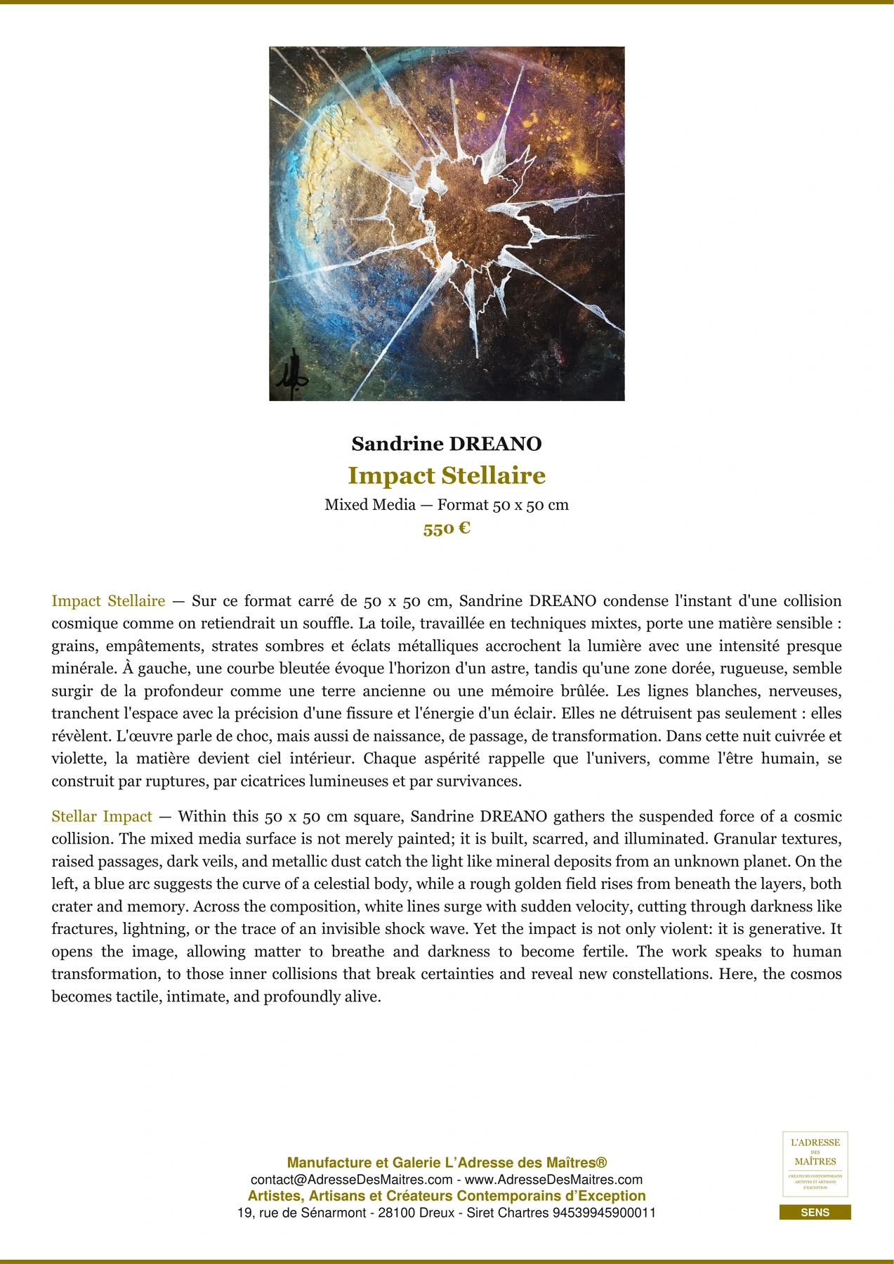Fiche Premium - Impact Stellaire - Sandrine DREANO - L'Adresse des Maîtres®