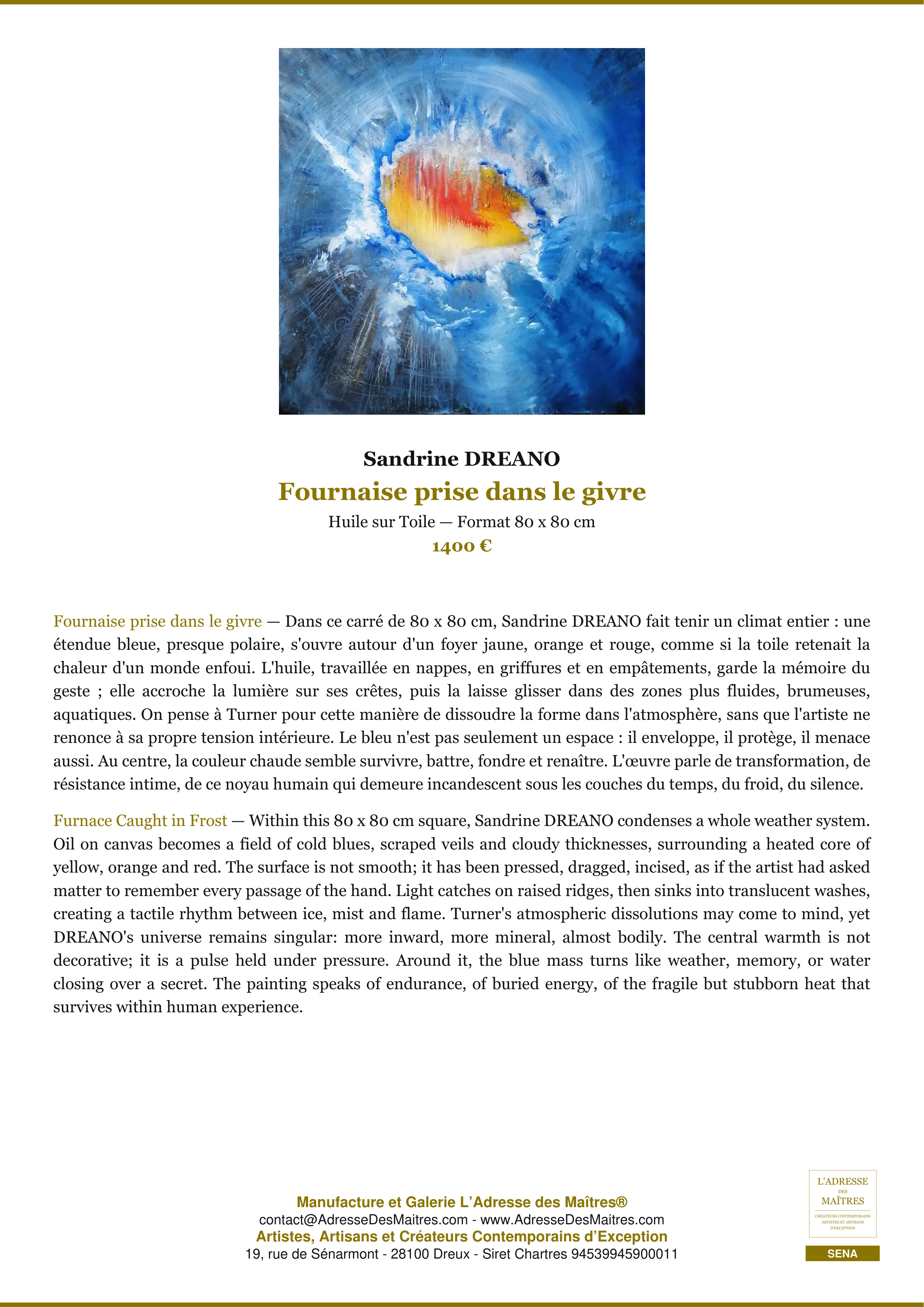 Fiche Premium — Fournaise prise dans le givre — Sandrine DREANO — L'Adresse des Maîtres®