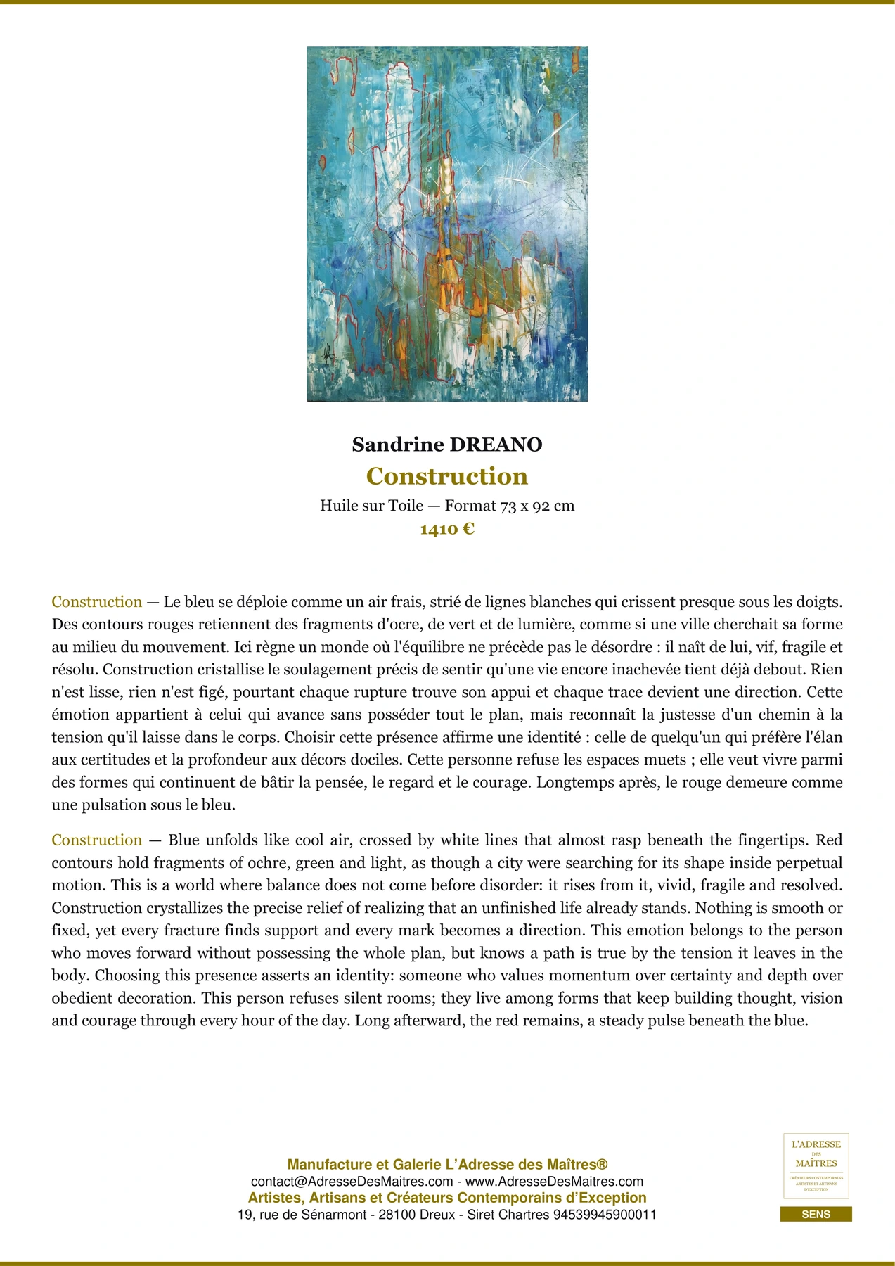 Fiche Premium - Construction - Sandrine DREANO - L'Adresse des Maîtres®