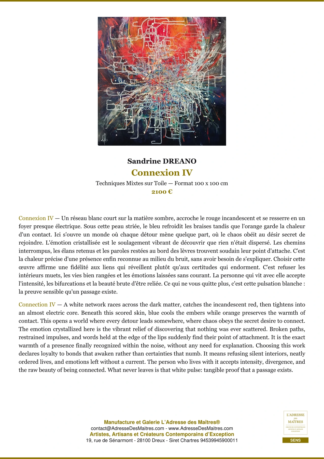 Fiche Premium - Connexion IV - Sandrine DREANO - L'Adresse des Maîtres®