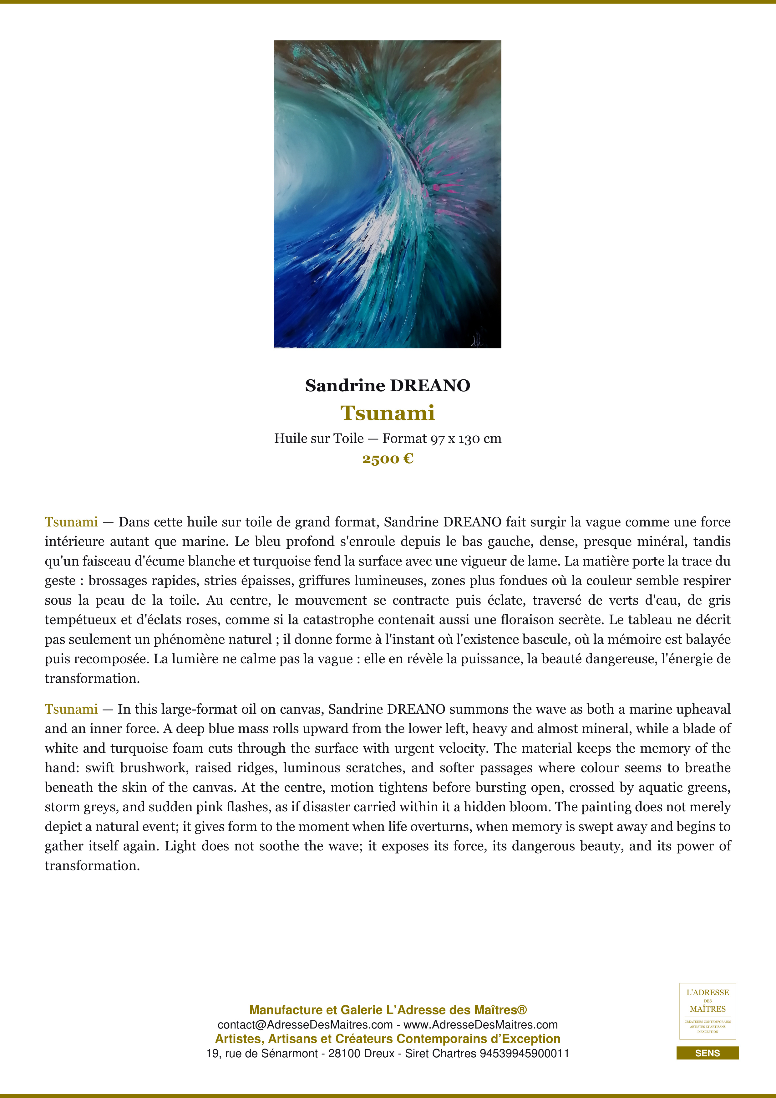 Fiche Premium — Tsunami — Sandrine DREANO — L'Adresse des Maîtres®