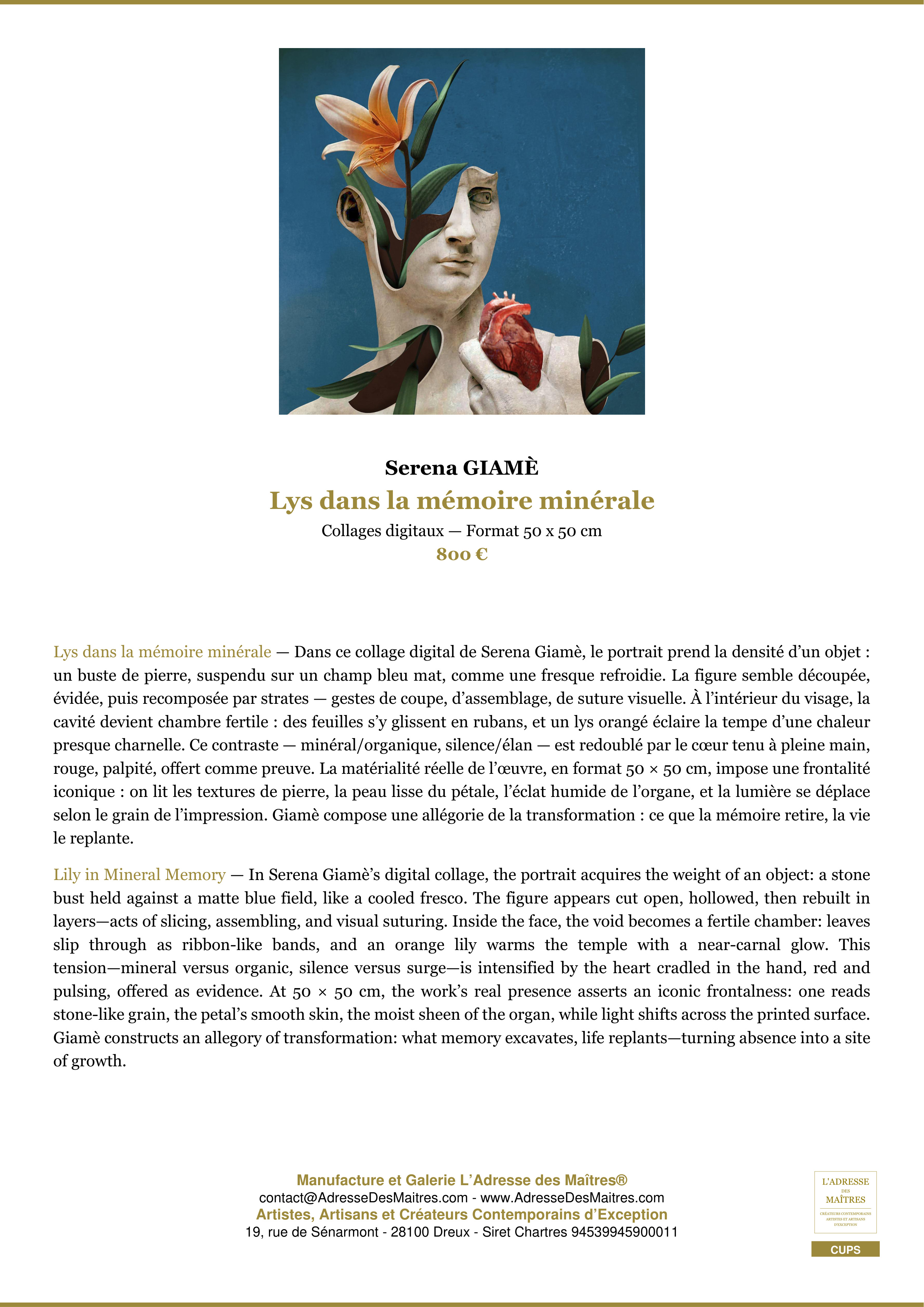 Fiche Premium — Lys dans la mémoire minérale — Serena GIAMÈ — L'Adresse des Maîtres®
