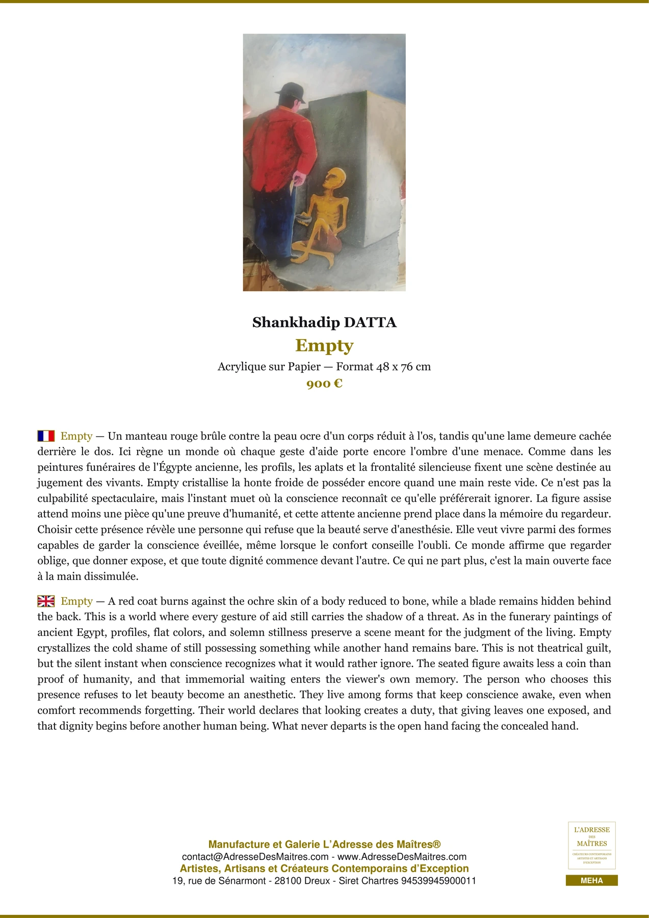 Fiche Premium - Empty - Shankhadip DATTA - L'Adresse des Maîtres®