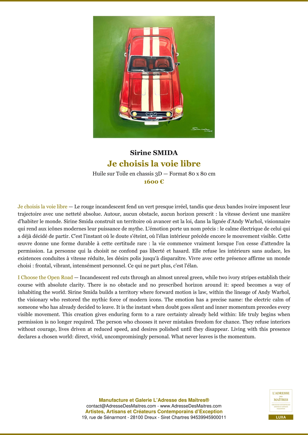 Fiche Premium — Je choisis la voie libre — Sirine SMIDA — L'Adresse des Maîtres®