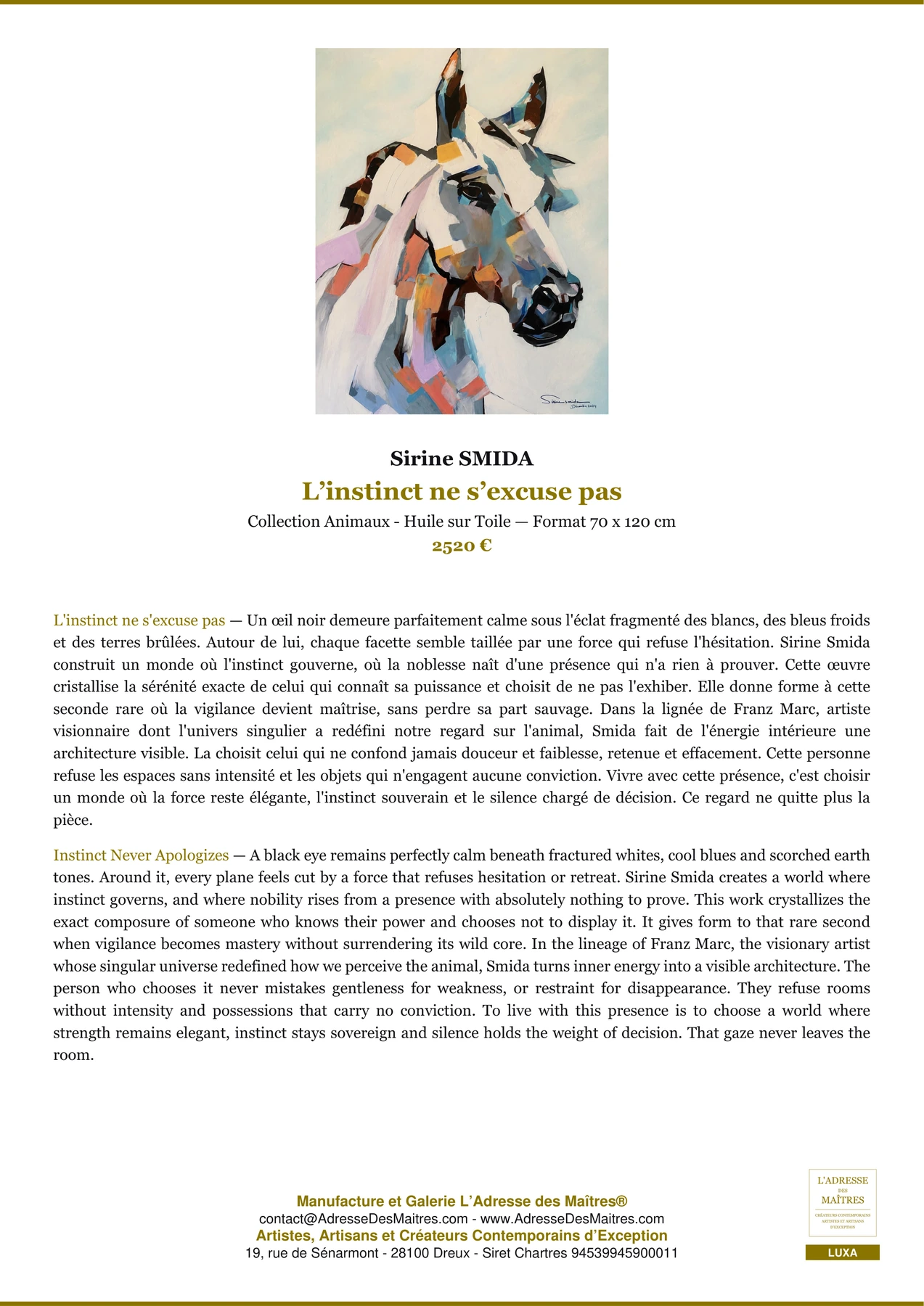 Fiche Premium - L’instinct ne s’excuse pas - Sirine SMIDA - L'Adresse des Maîtres®