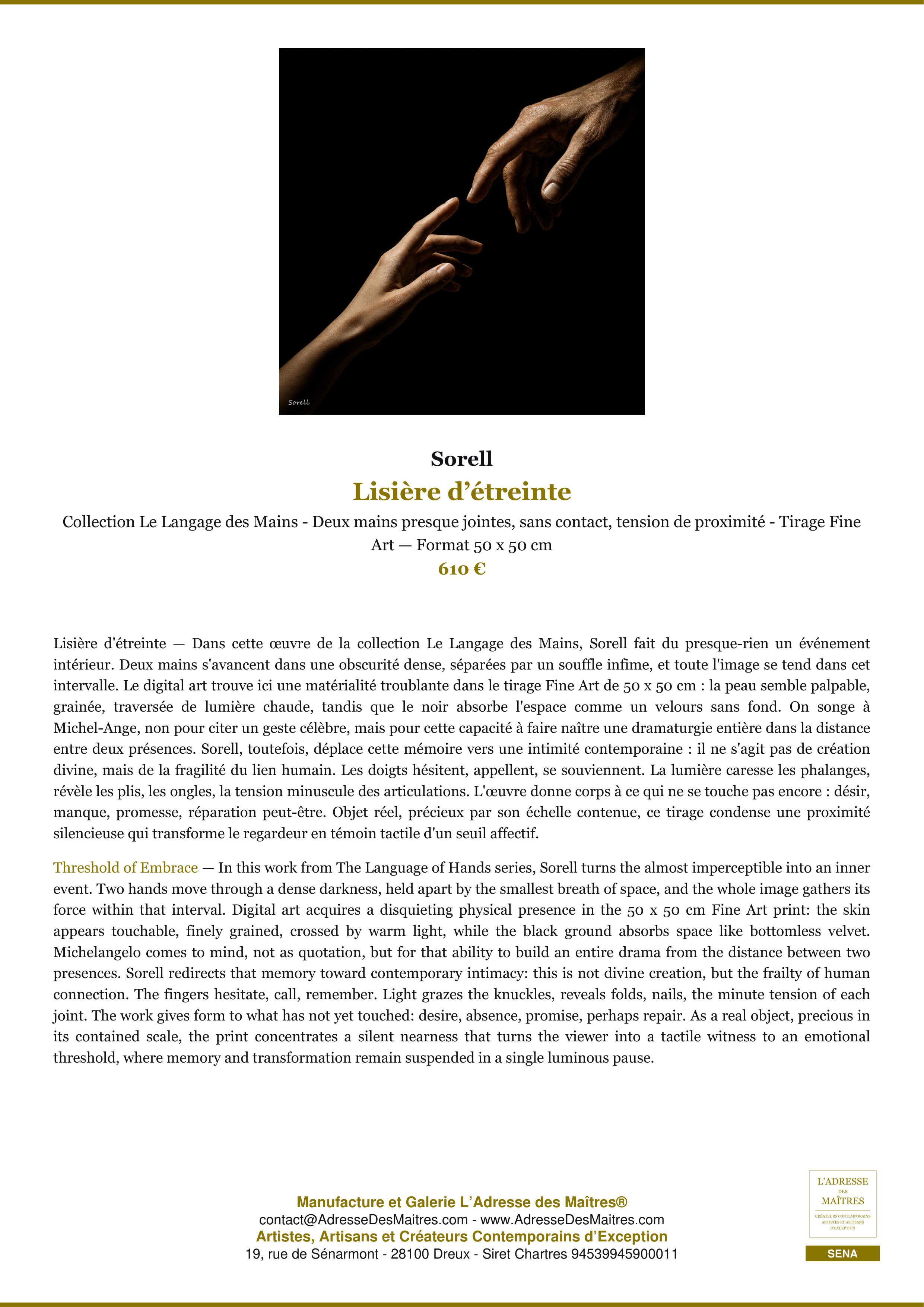 Fiche Premium — Lisière d’étreinte — Sorell — L'Adresse des Maîtres®