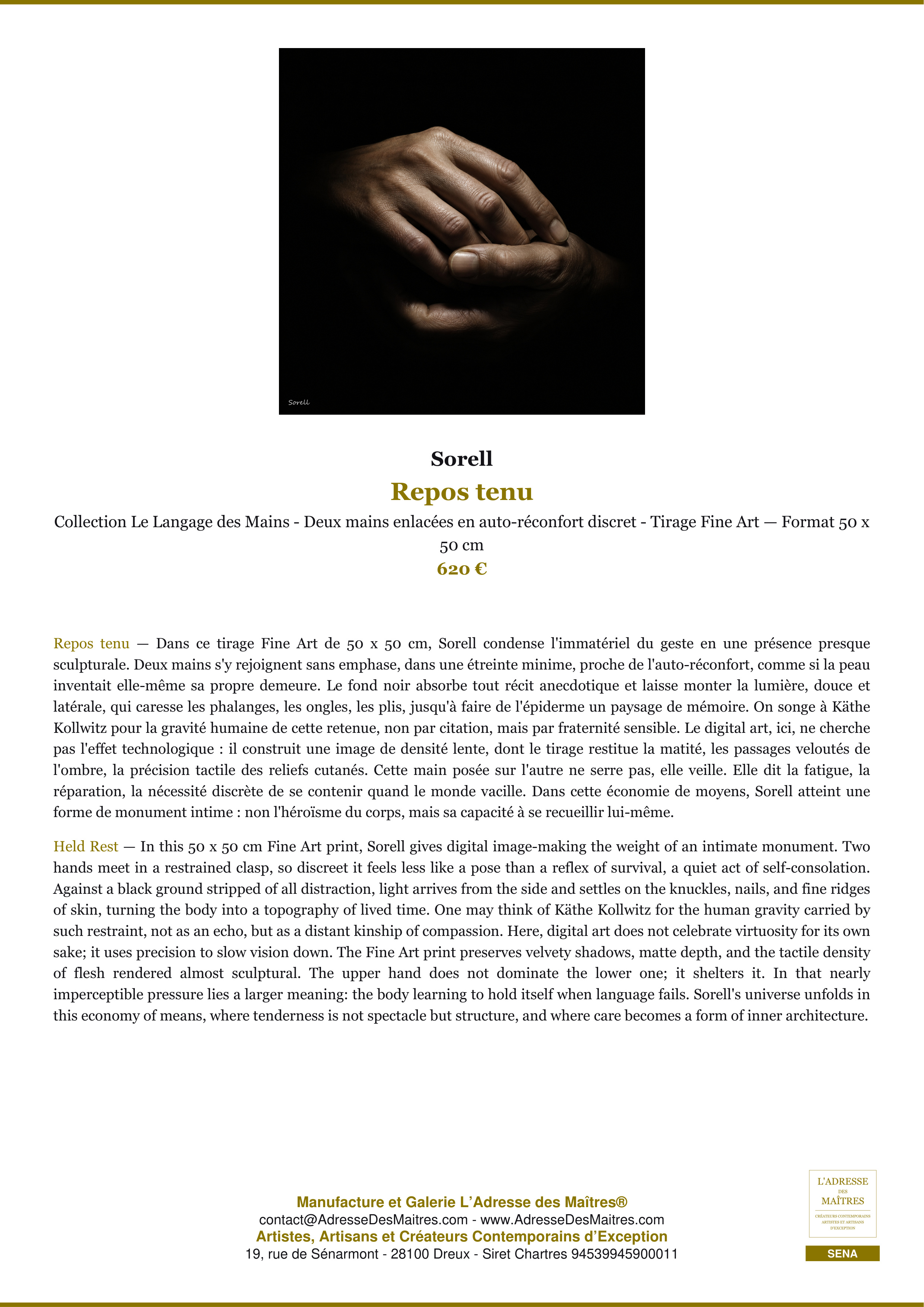 Fiche Premium — Repos tenu — Sorell — L'Adresse des Maîtres®