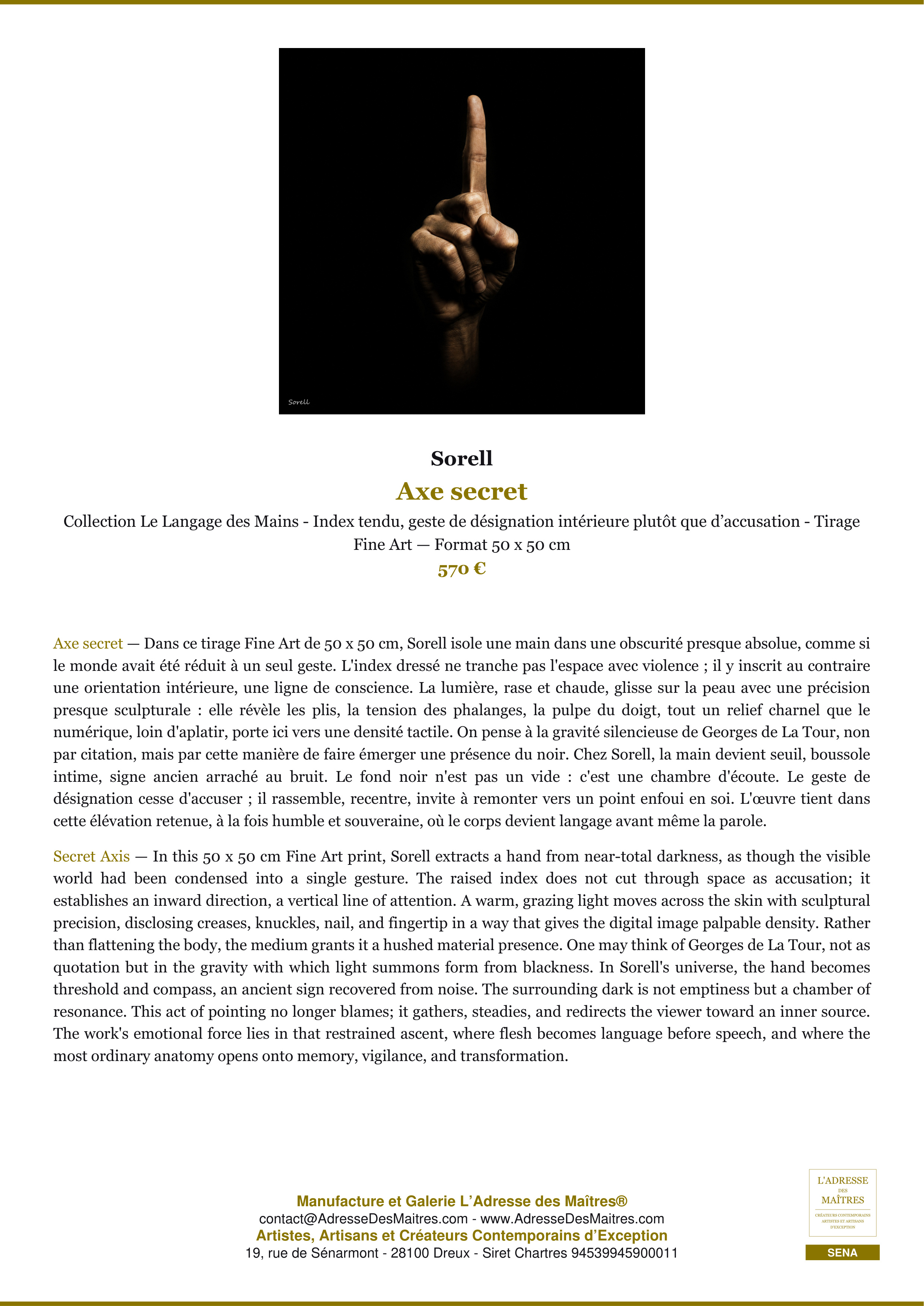 Fiche Premium — Axe secret — Sorell — L'Adresse des Maîtres®