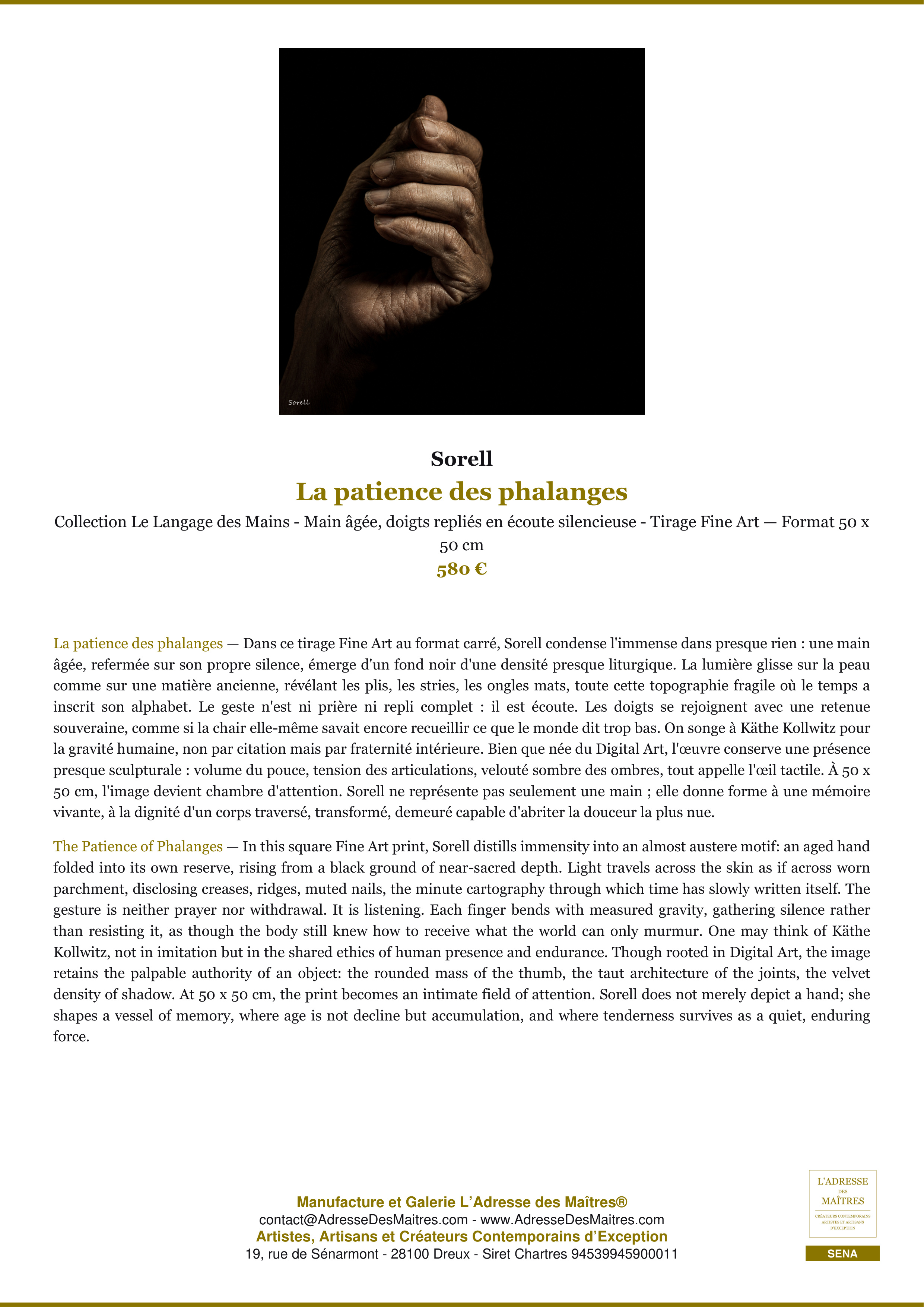 Fiche Premium — La patience des phalanges — Sorell — L'Adresse des Maîtres®