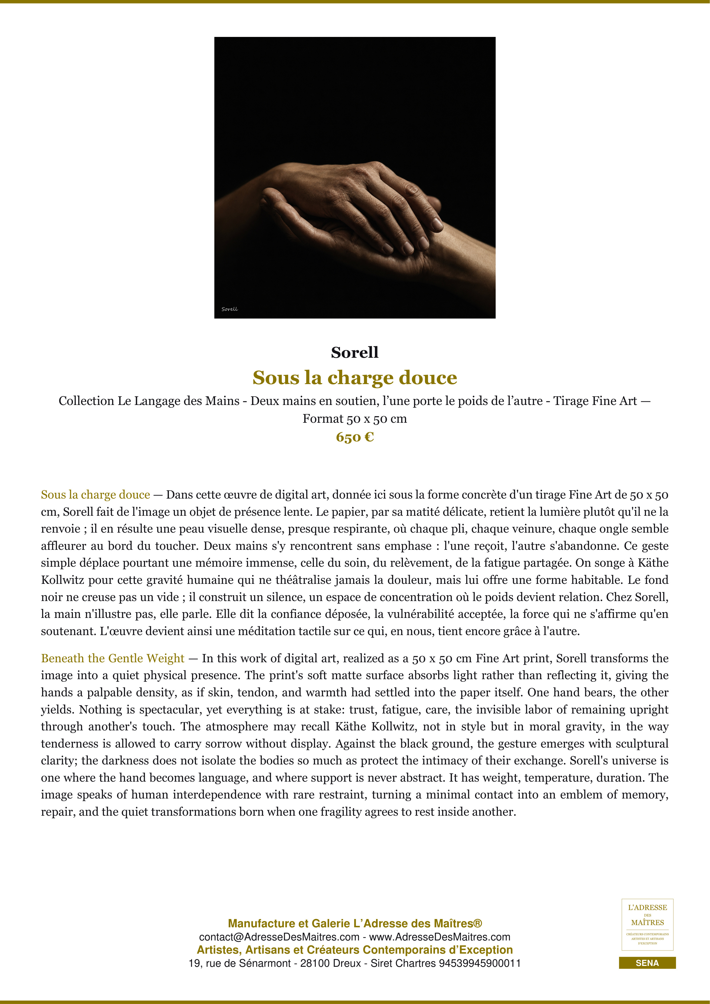 Fiche Premium — Sous la charge douce — Sorell — L'Adresse des Maîtres®