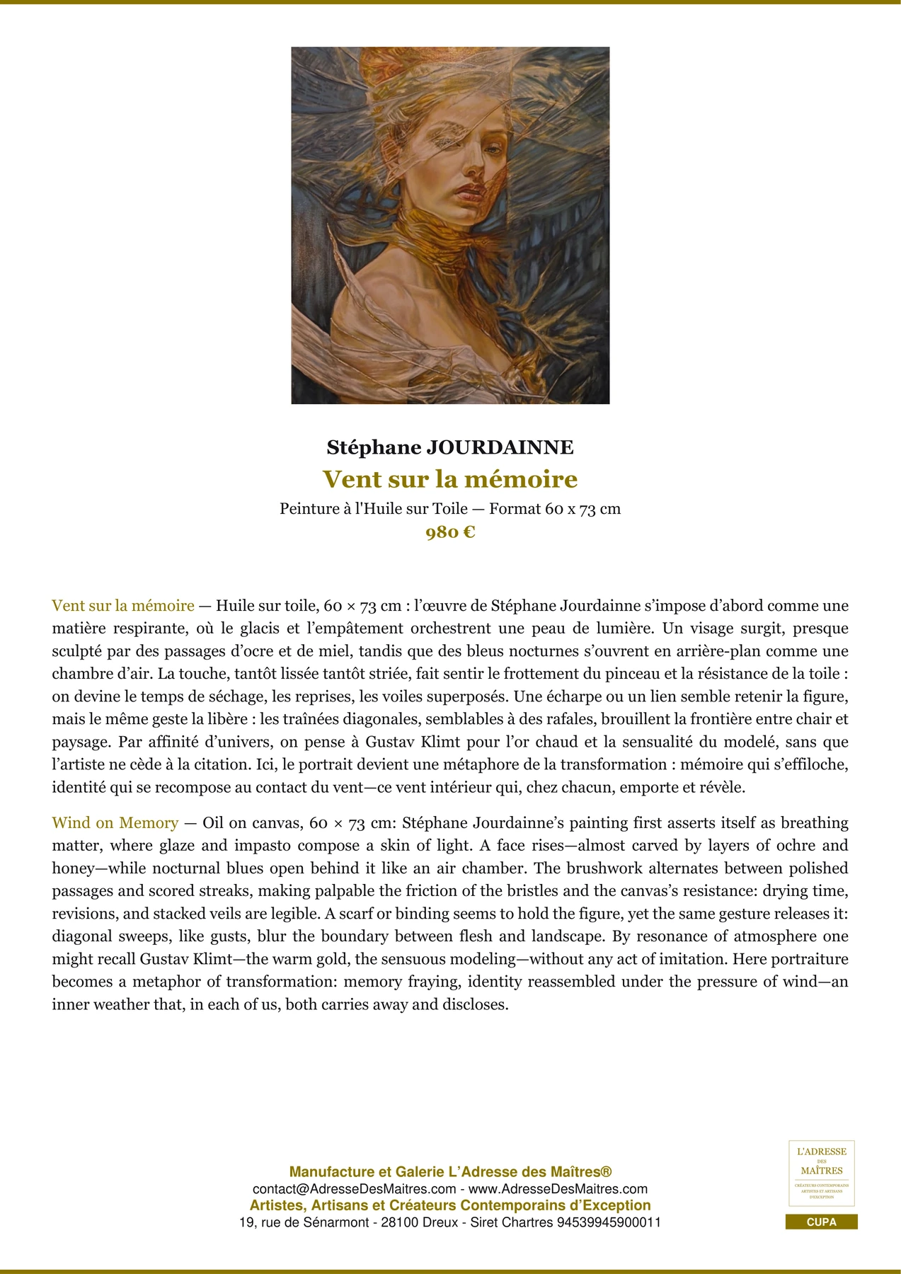 Vent sur la mémoire — Stéphane JOURDAINNE