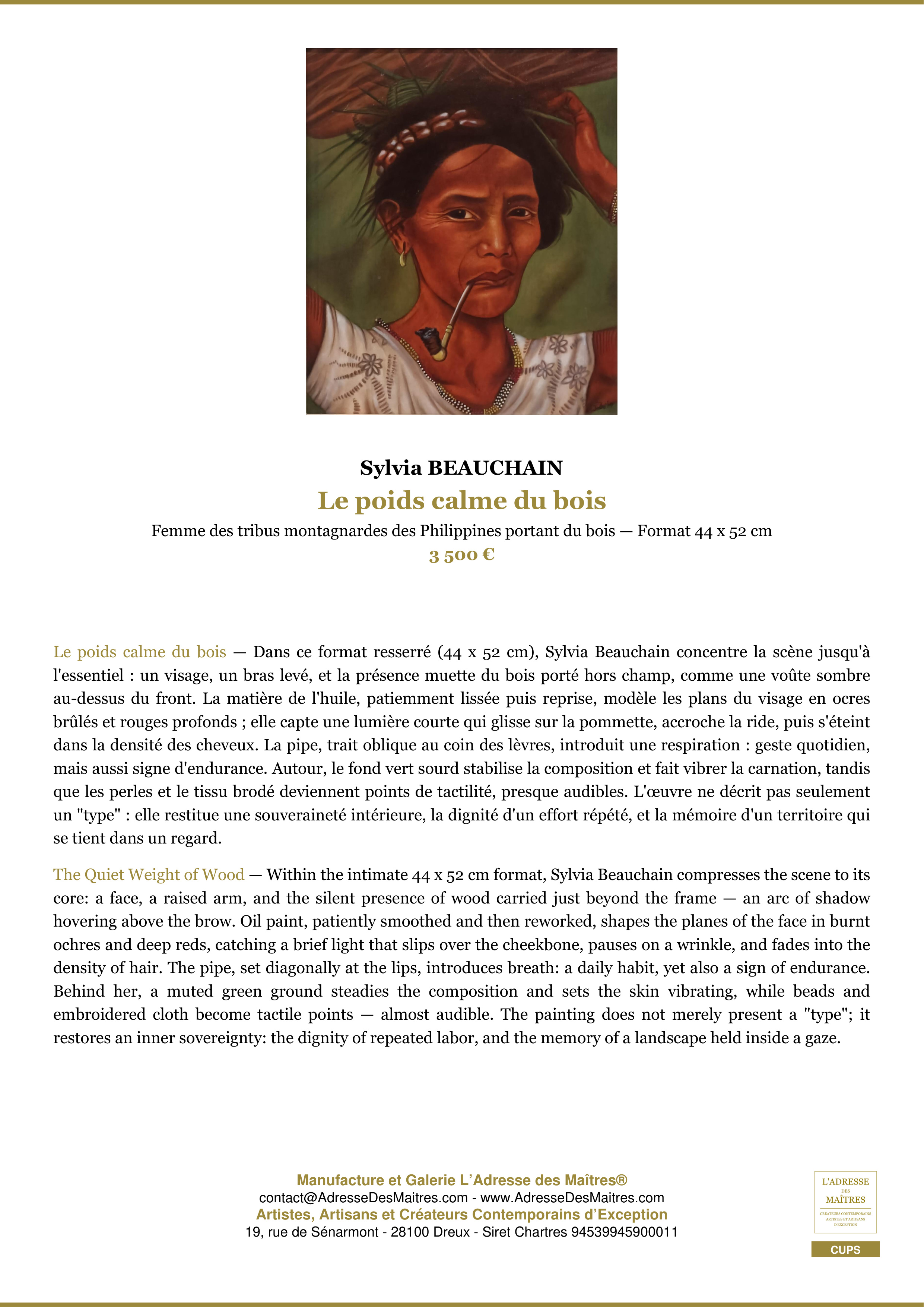 Fiche Premium — Le poids calme du bois — Sylvia BEAUCHAIN — L'Adresse des Maîtres®