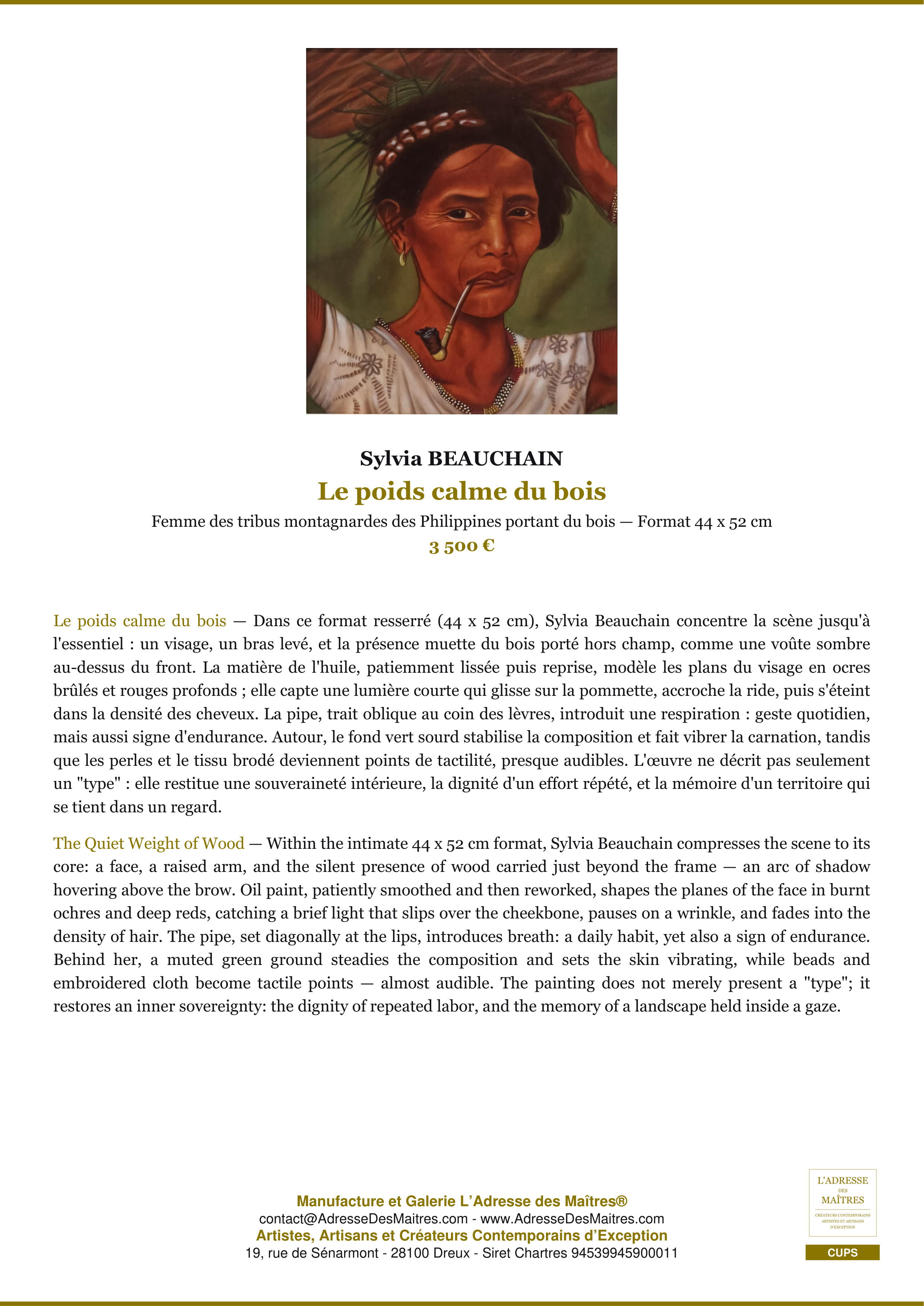 Fiche Premium — Le poids calme du bois — Sylvia BEAUCHAIN — L'Adresse des Maîtres®