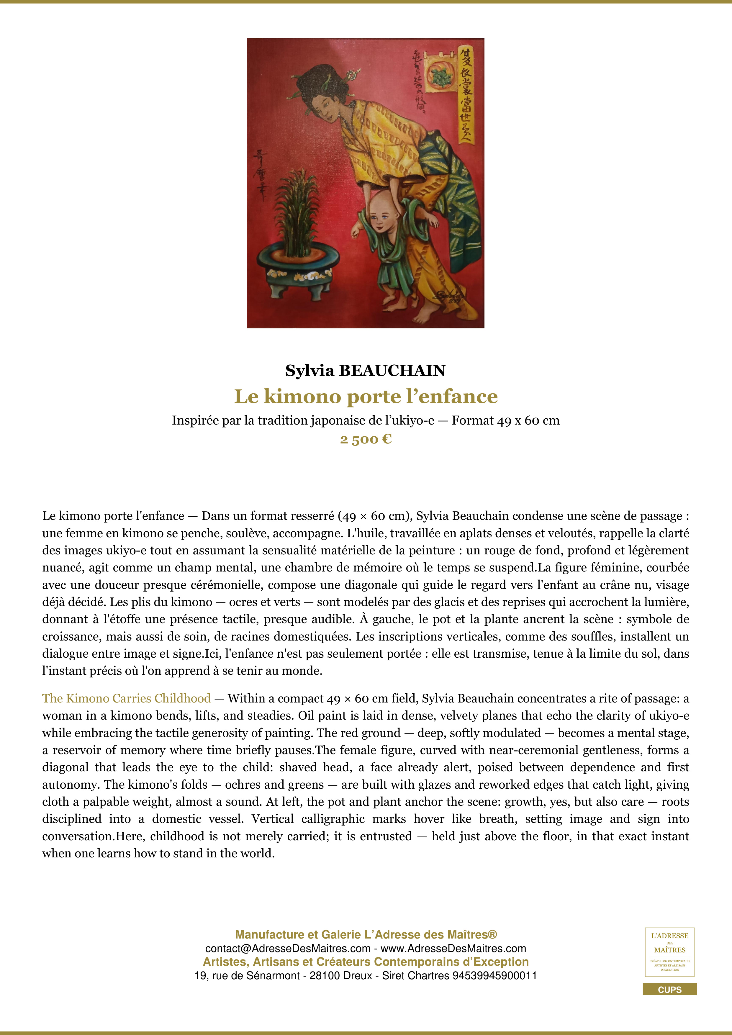 Fiche Premium — Le kimono porte l’enfance — Sylvia BEAUCHAIN — L'Adresse des Maîtres®