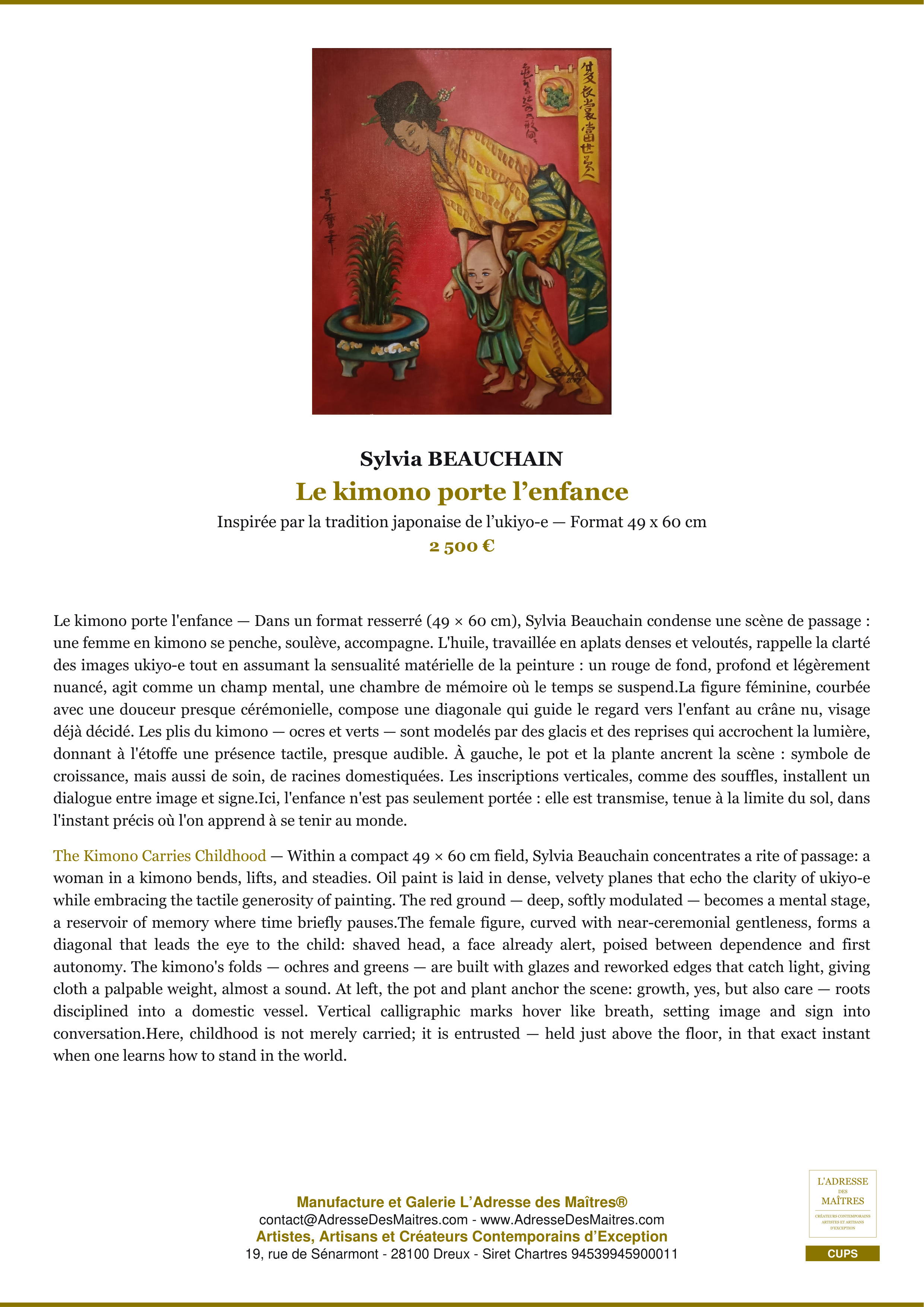 Fiche Premium — Le kimono porte l’enfance — Sylvia BEAUCHAIN — L'Adresse des Maîtres®