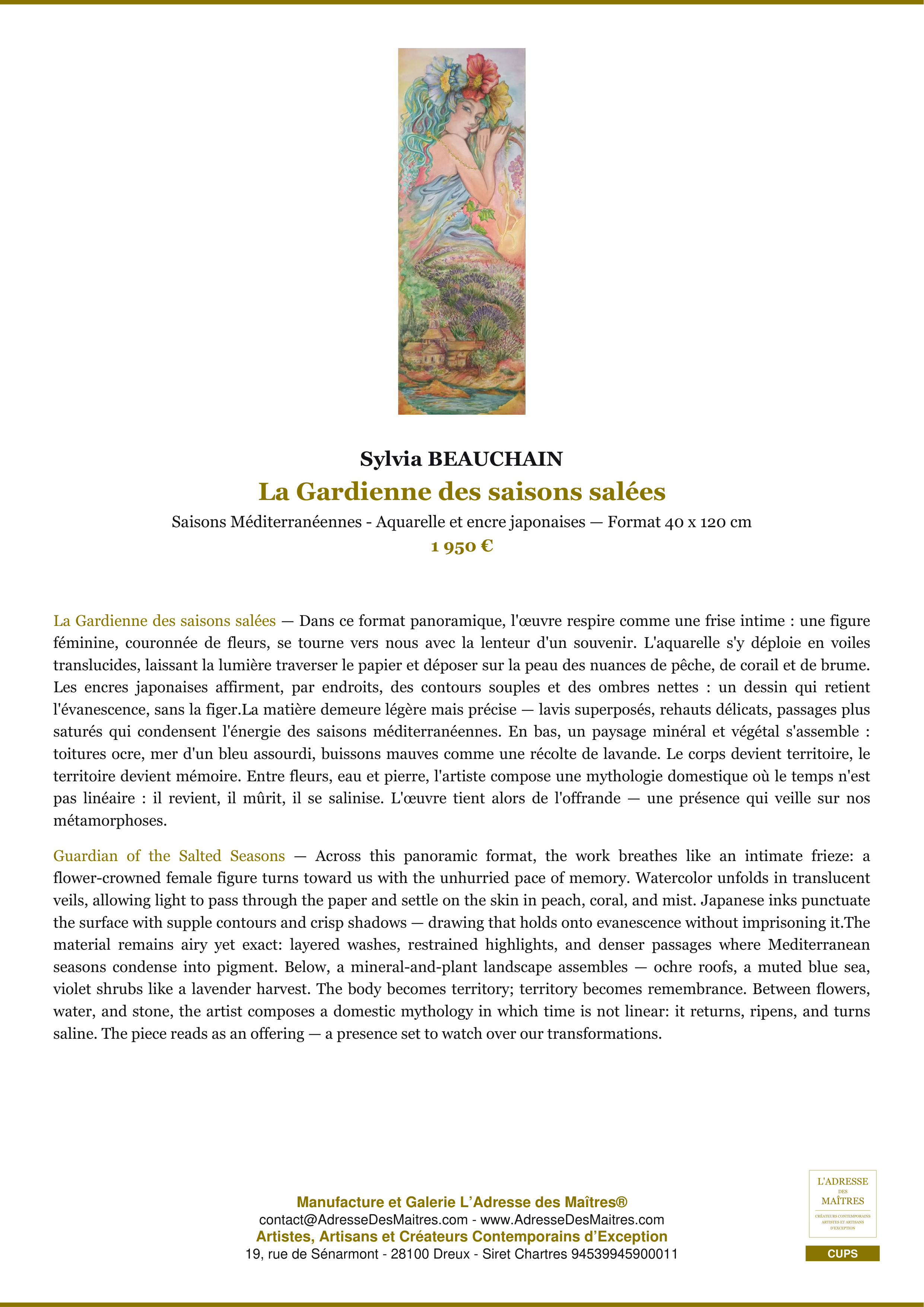 Fiche Premium — La Gardienne des saisons salées — Sylvia BEAUCHAIN — L'Adresse des Maîtres®