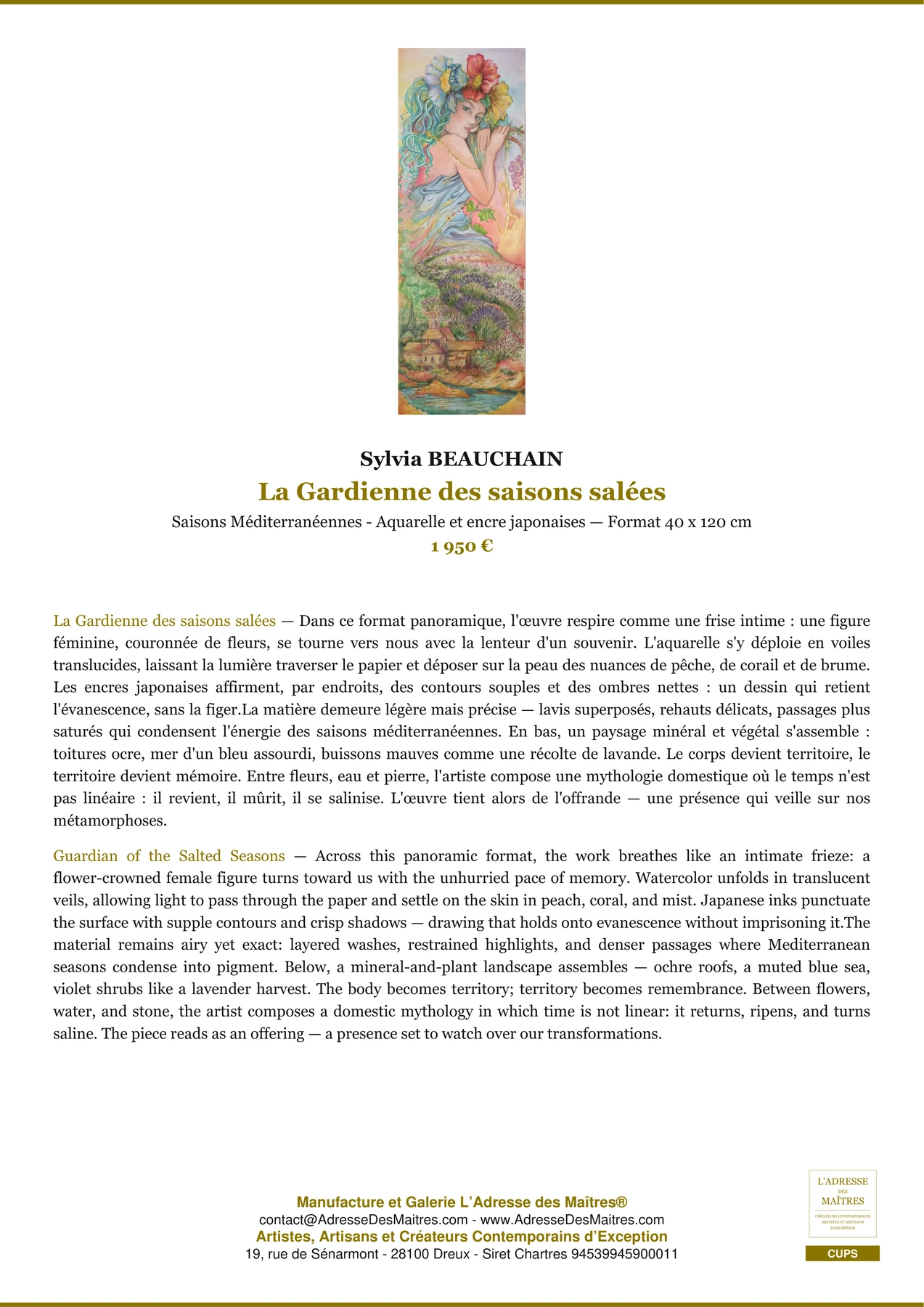Fiche Premium - La Gardienne des saisons salées - Sylvia BEAUCHAIN - L'Adresse des Maîtres®