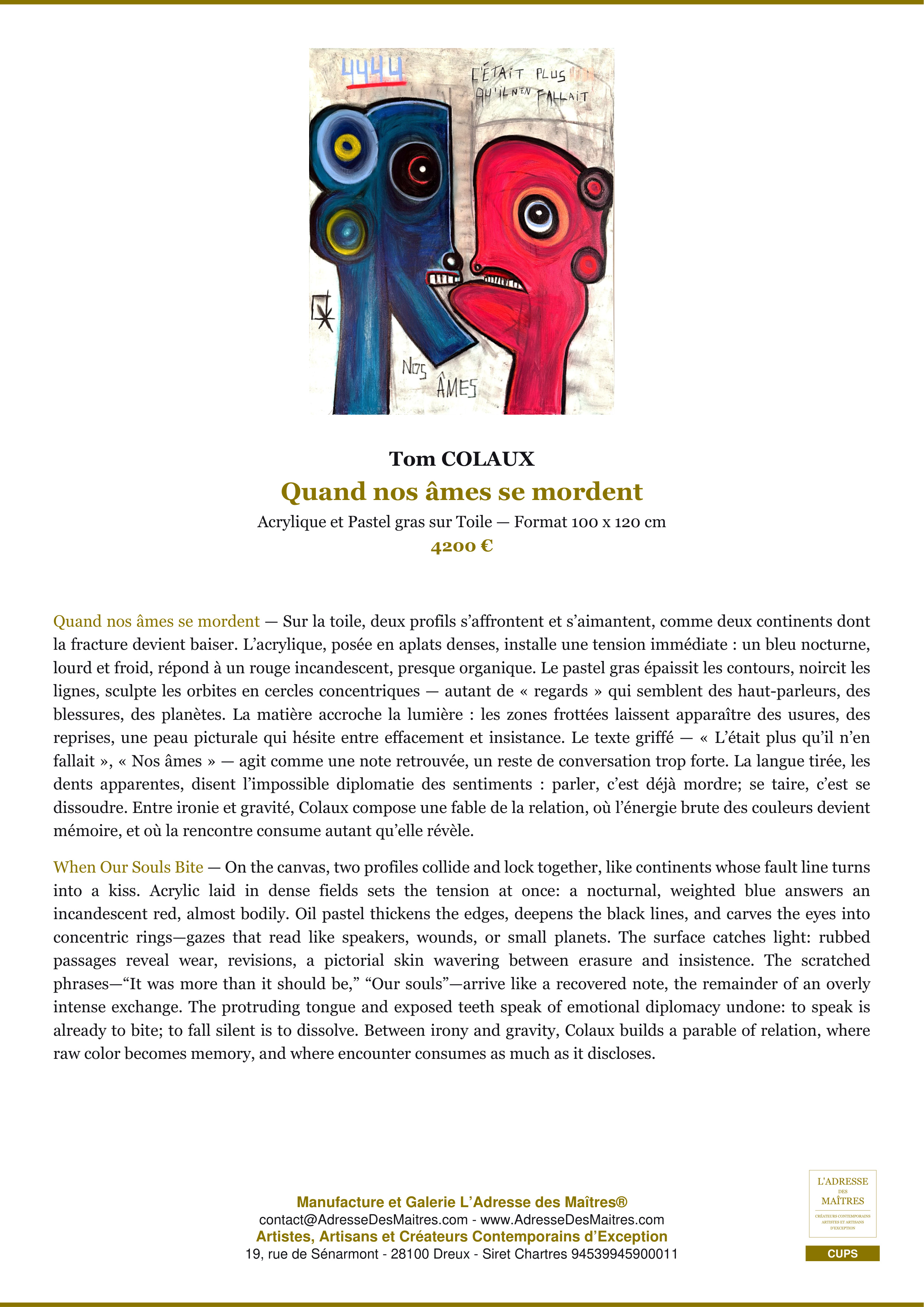 Fiche Premium — Quand nos âmes se mordent — Tom COLAUX — L'Adresse des Maîtres®
