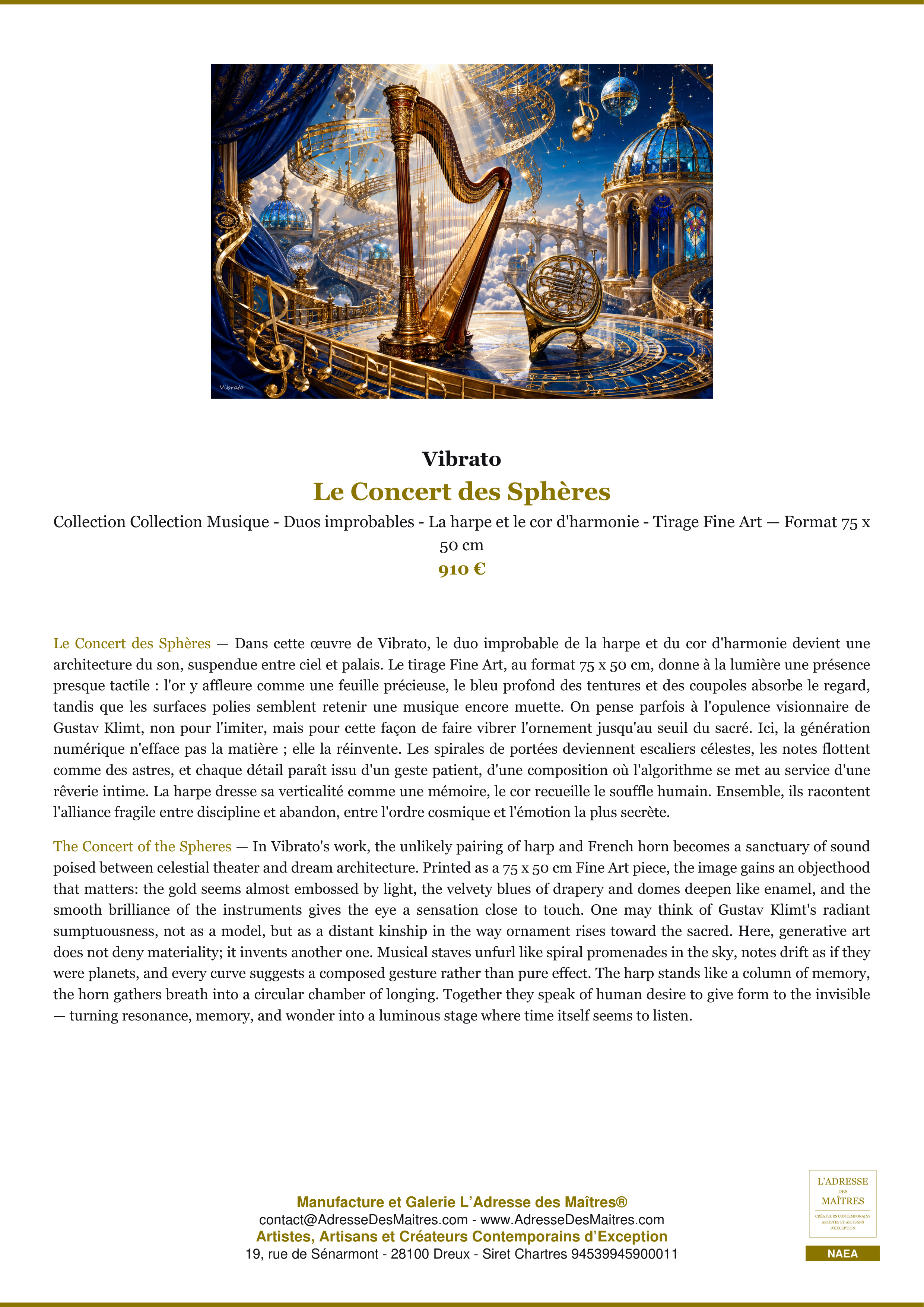 Fiche Premium — Le Concert des Sphères — Vibrato — L'Adresse des Maîtres®