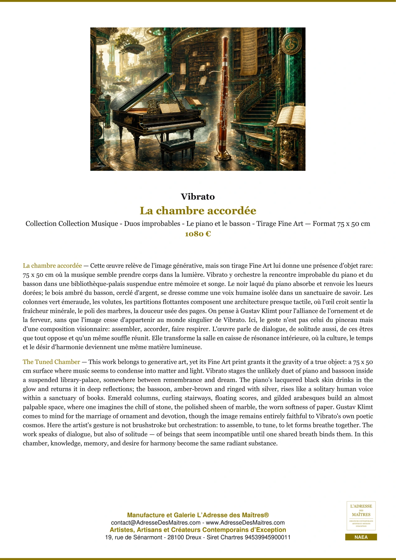 Fiche Premium - La chambre accordée - Vibrato - L'Adresse des Maîtres®