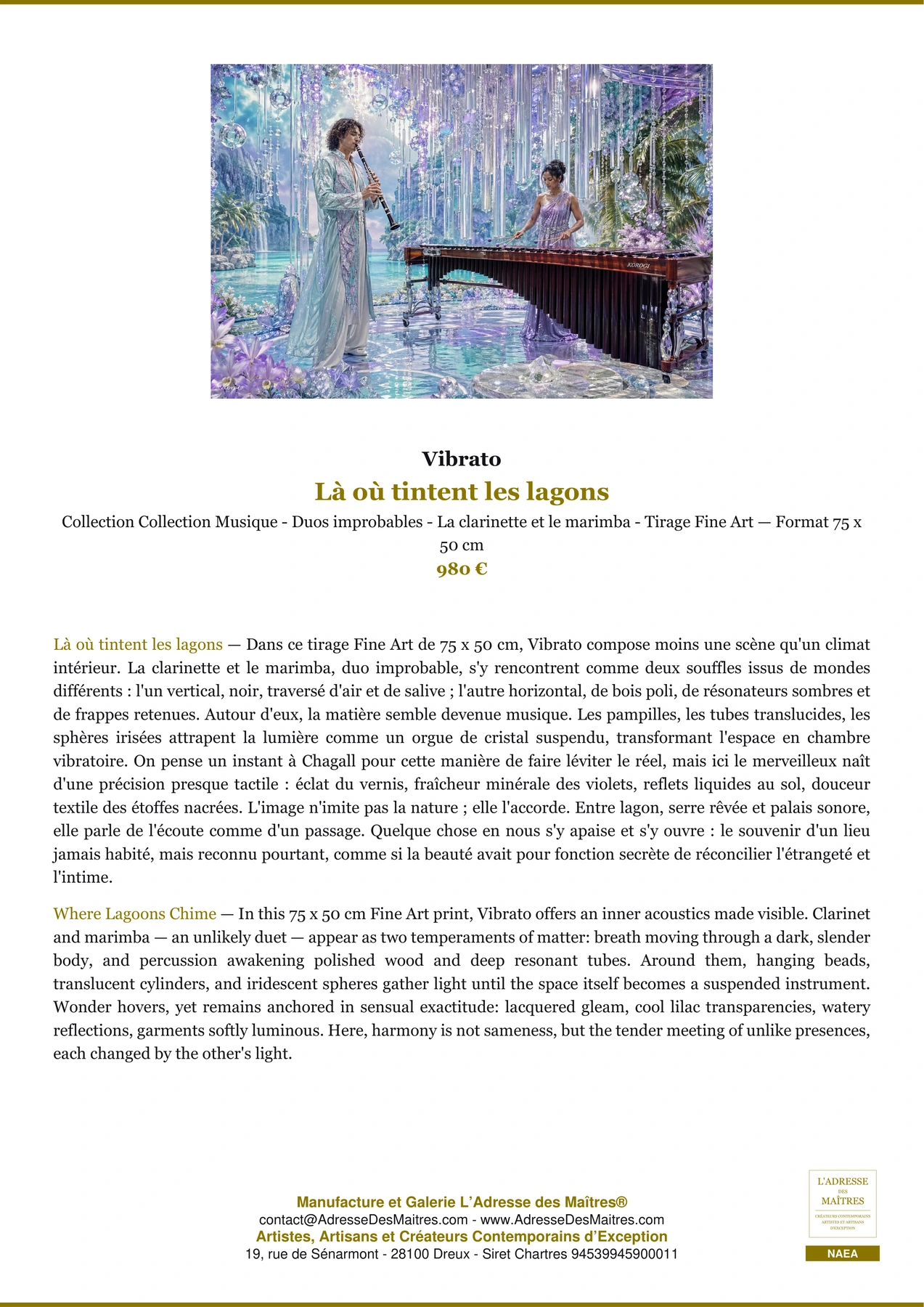 Fiche Premium - Là où tintent les lagons - Vibrato - L'Adresse des Maîtres®