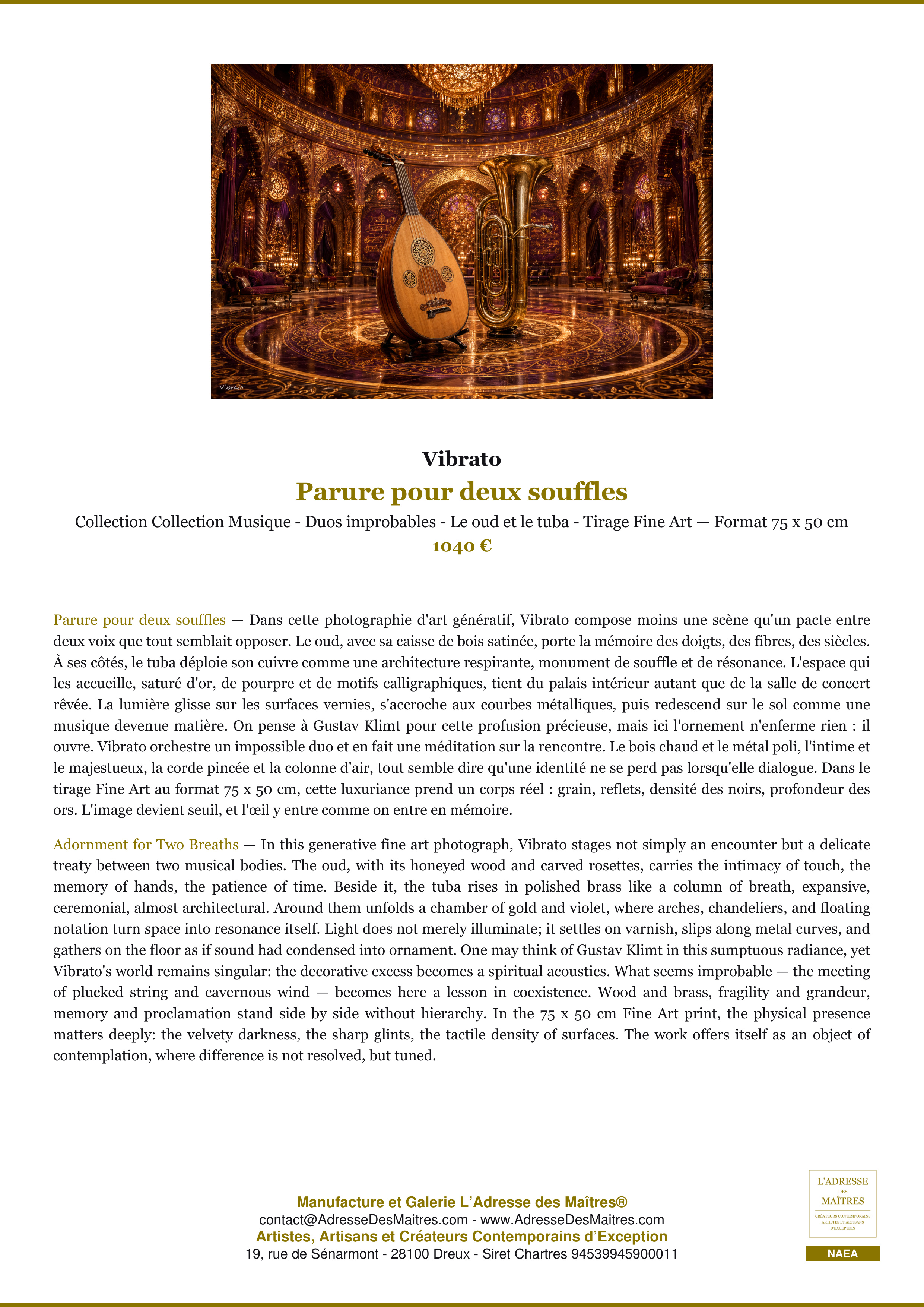 Fiche Premium — Parure pour deux souffles — Vibrato — L'Adresse des Maîtres®
