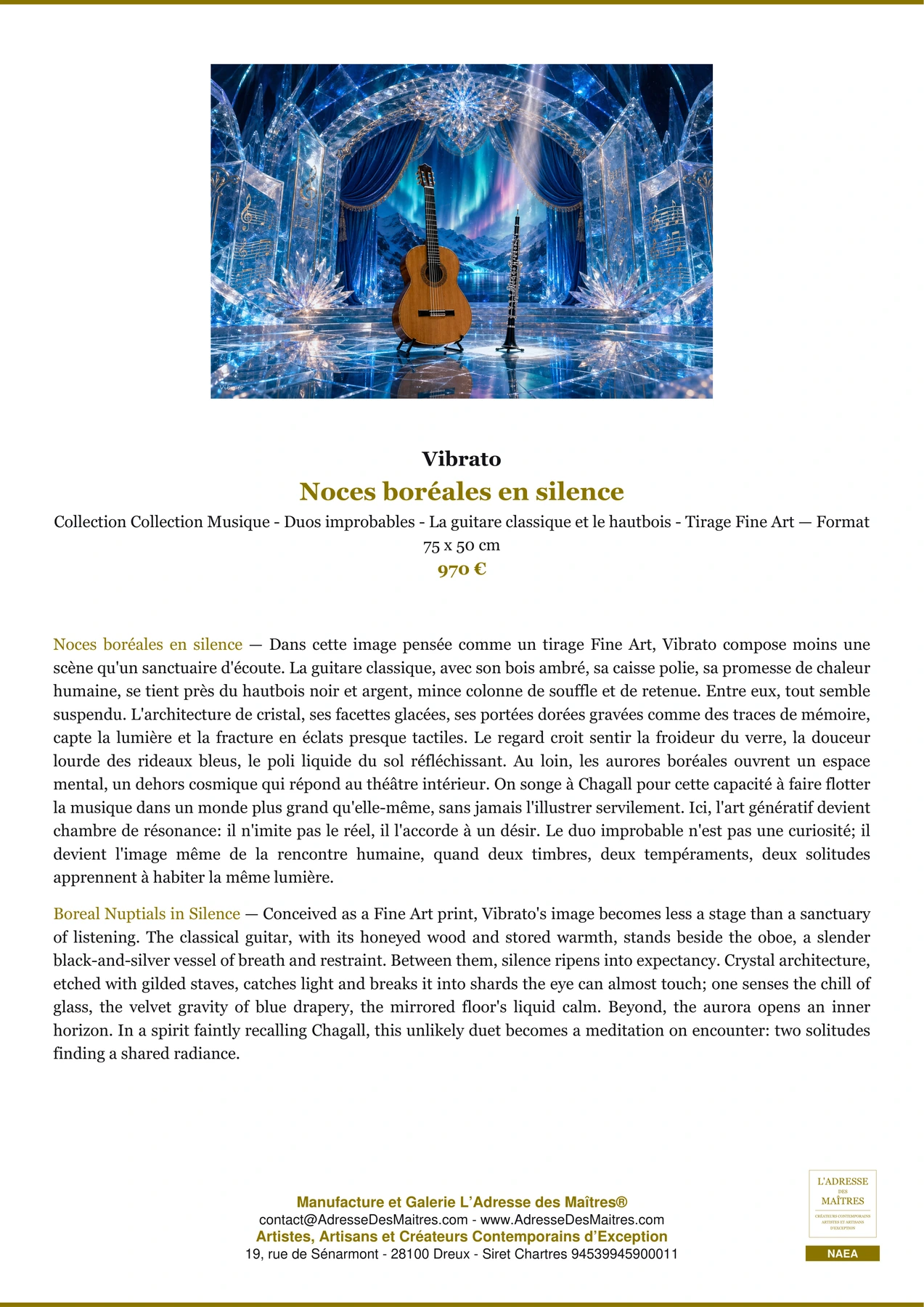Fiche Premium - Noces boréales en silence - Vibrato - L'Adresse des Maîtres®