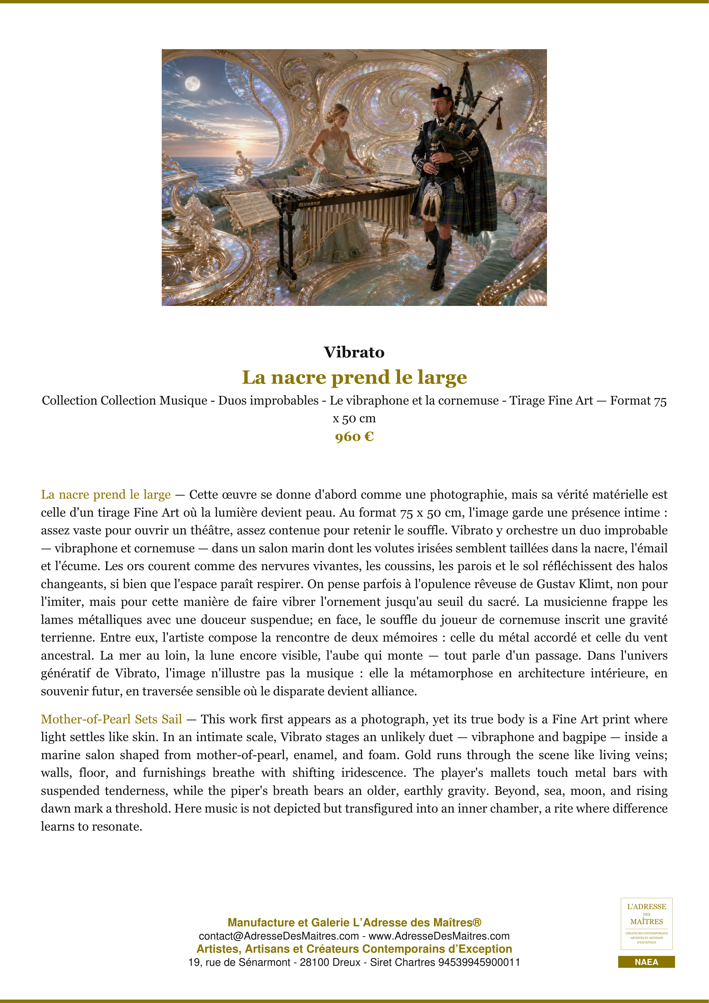 Fiche Premium — La nacre prend le large — Vibrato — L'Adresse des Maîtres®