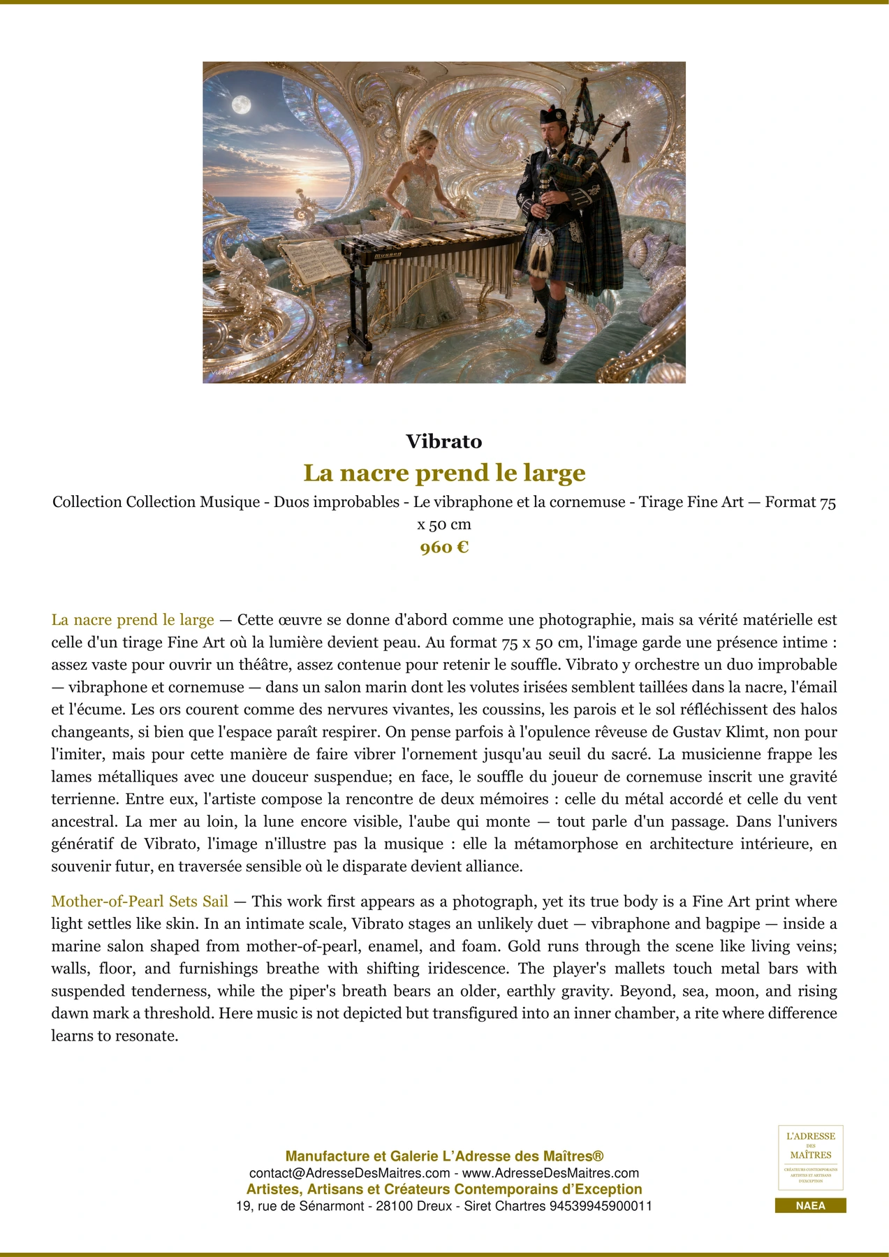 Fiche Premium - La nacre prend le large - Vibrato - L'Adresse des Maîtres®