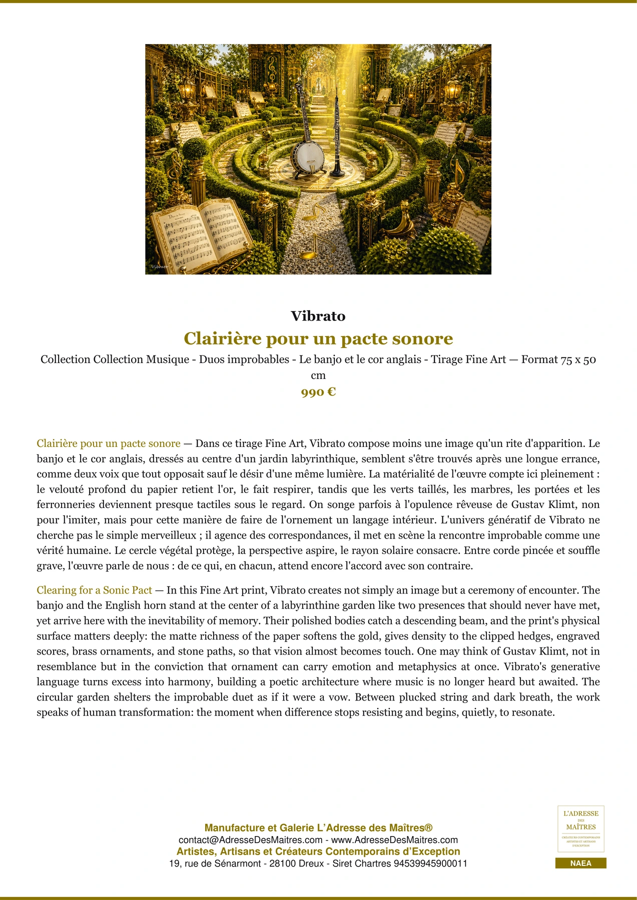 Fiche Premium - Clairière pour un pacte sonore - Vibrato - L'Adresse des Maîtres®