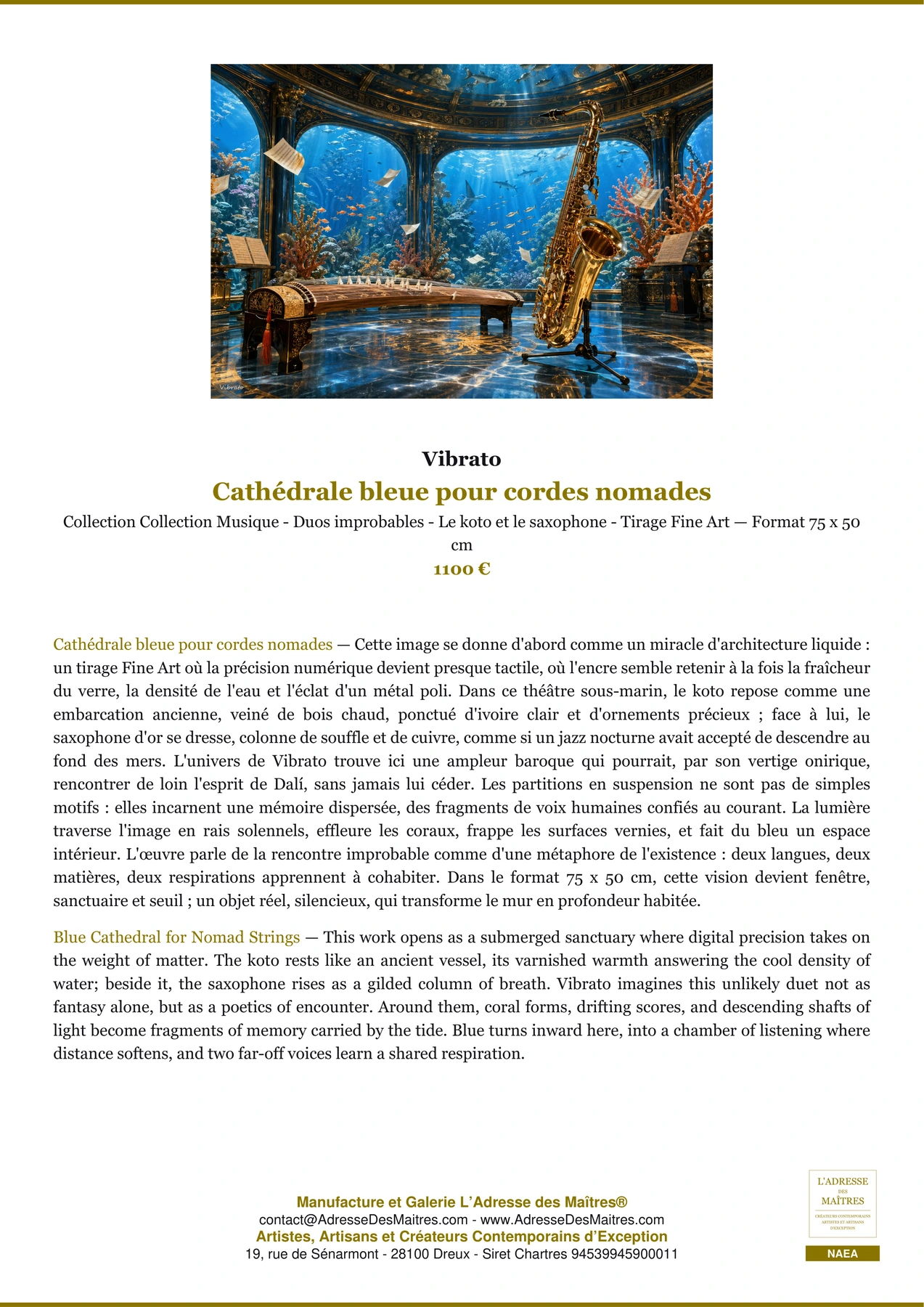 Fiche Premium - Cathédrale bleue pour cordes nomades - Vibrato - L'Adresse des Maîtres®