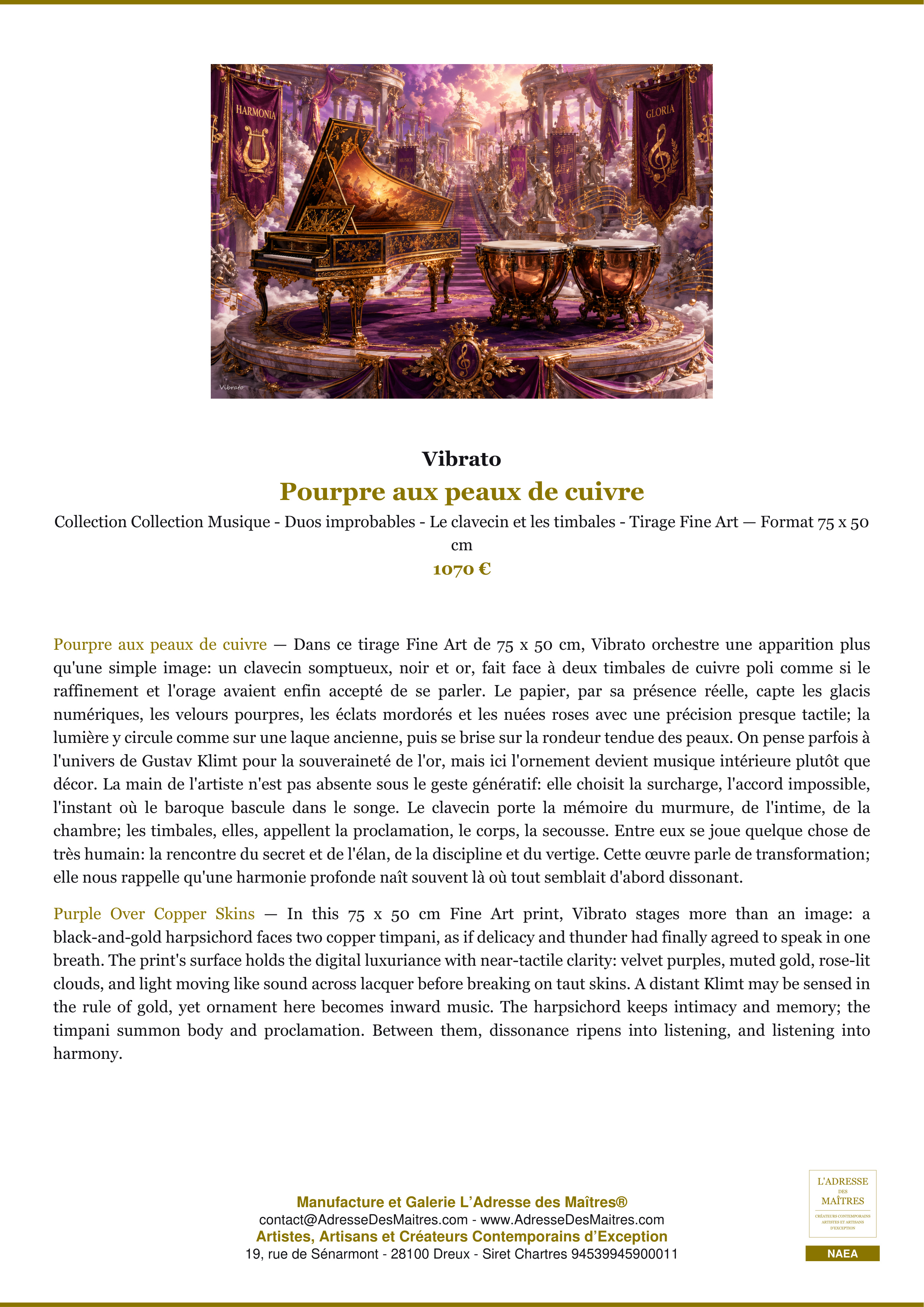 Fiche Premium — Pourpre aux peaux de cuivre — Vibrato — L'Adresse des Maîtres®