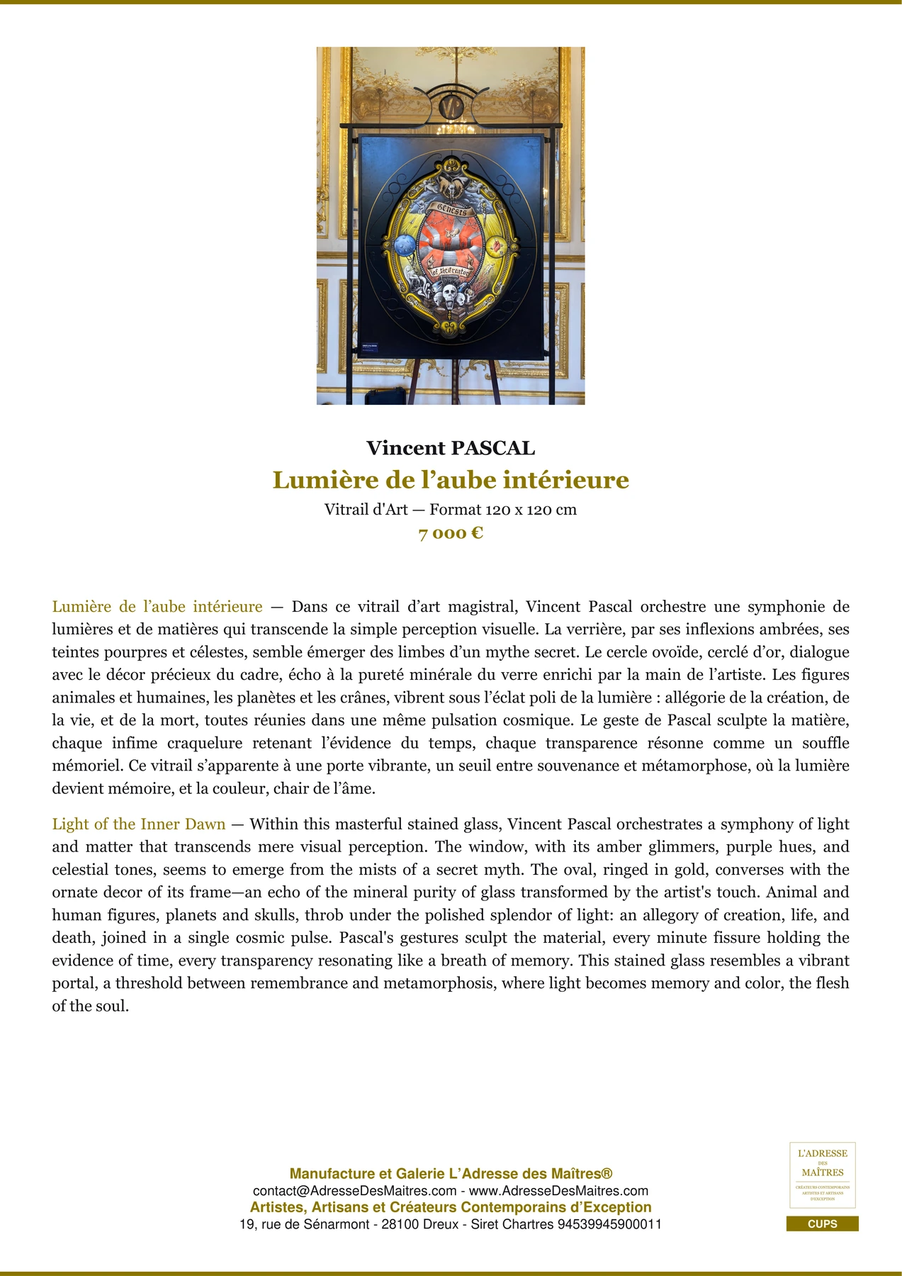 Fiche Premium - Lumière de l’aube intérieure - Vincent PASCAL - L'Adresse des Maîtres®