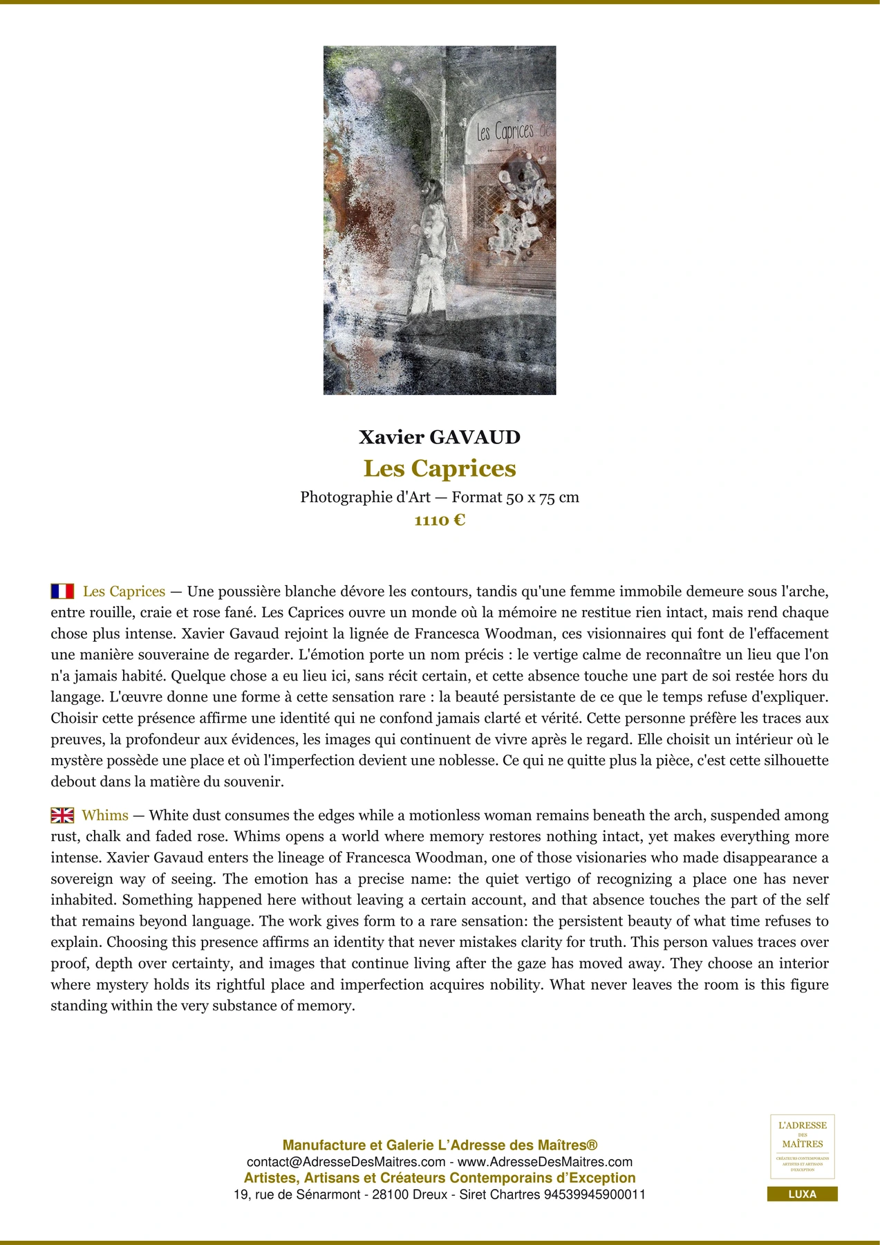 Fiche Premium - Les Caprices - Xavier GAVAUD - L'Adresse des Maîtres®