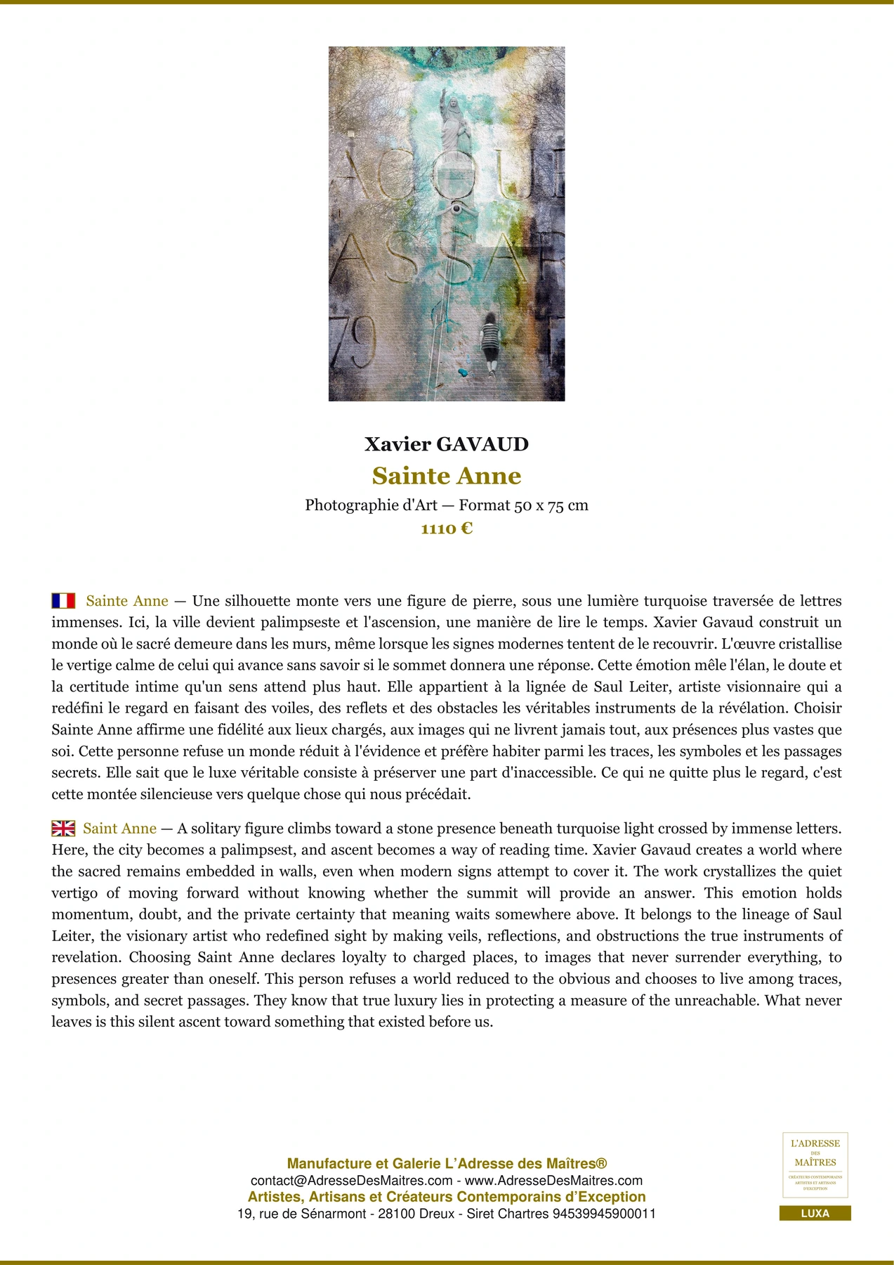 Fiche Premium - Sainte Anne - Xavier GAVAUD - L'Adresse des Maîtres®