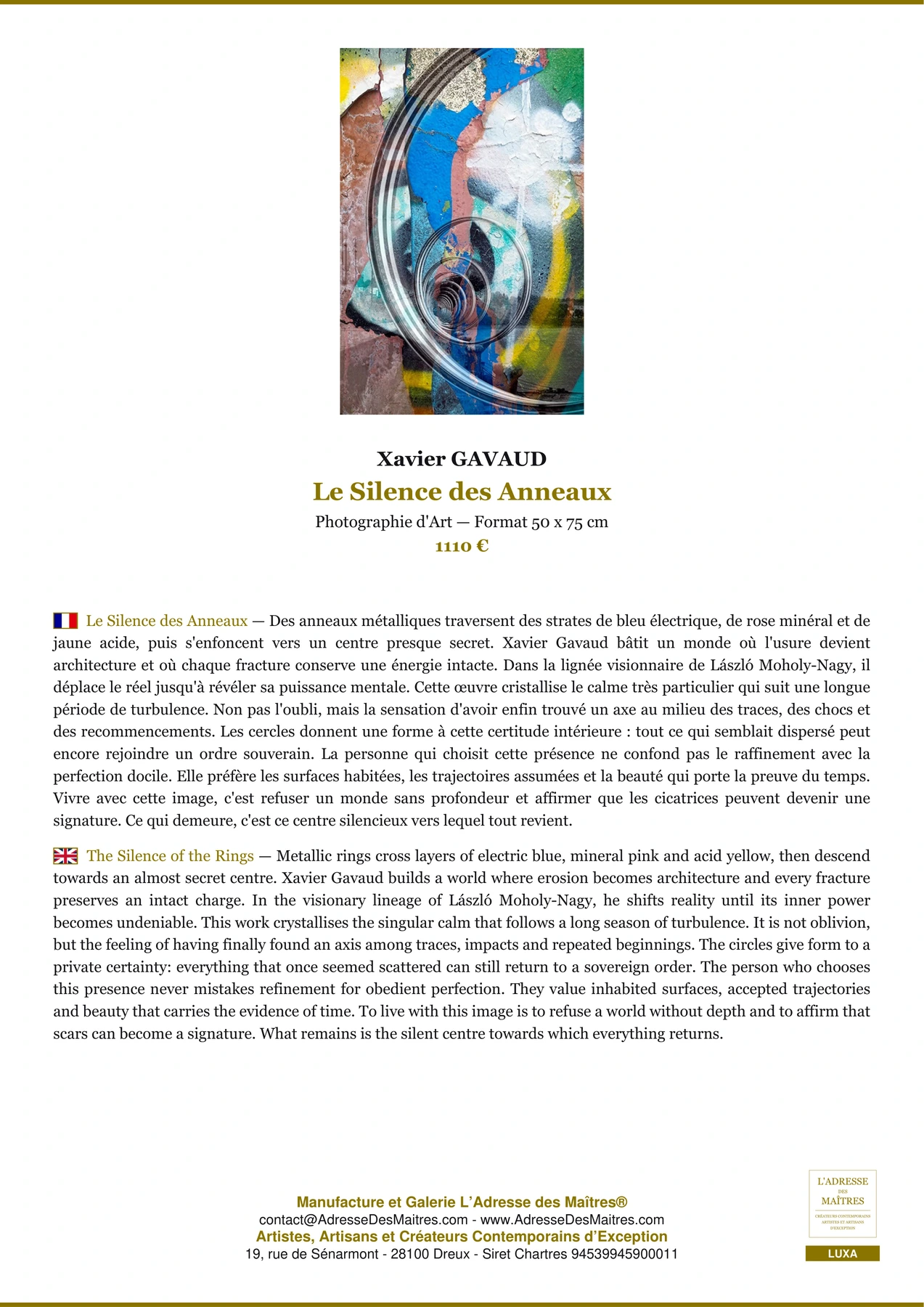 Fiche Premium - Le Silence des Anneaux - Xavier GAVAUD - L'Adresse des Maîtres®