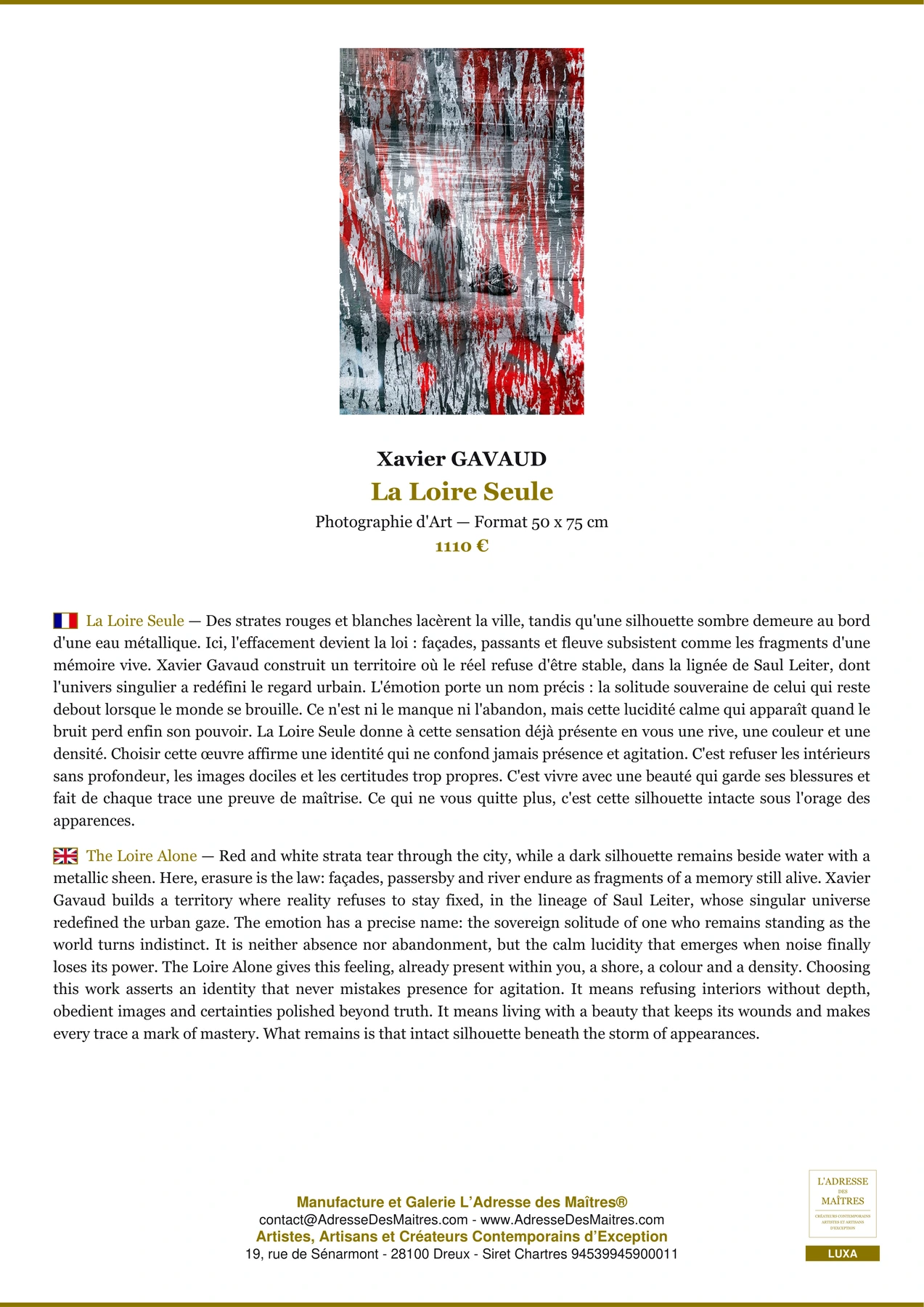Fiche Premium - La Loire Seule - Xavier GAVAUD - L'Adresse des Maîtres®